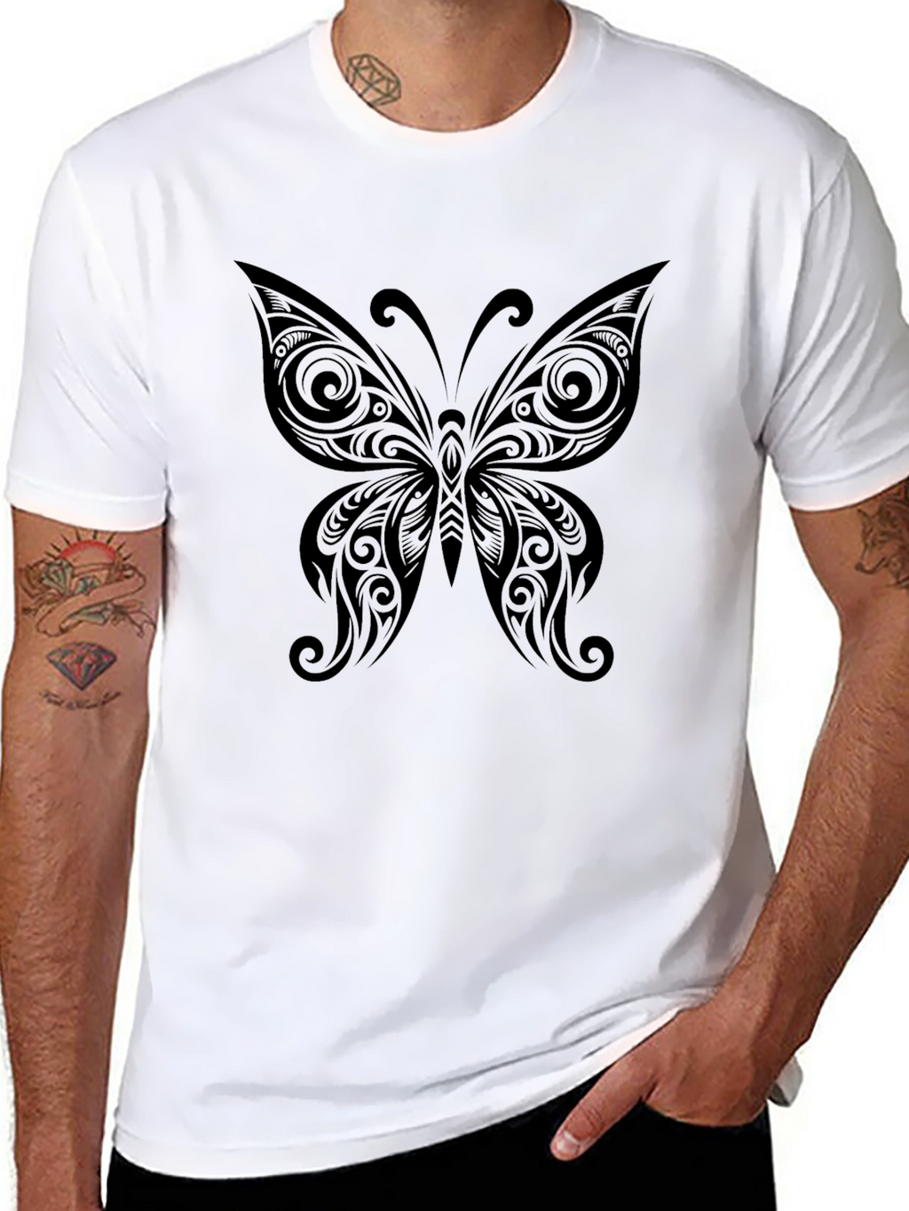 Tribal Butterfly Graphic Black T-Shirt