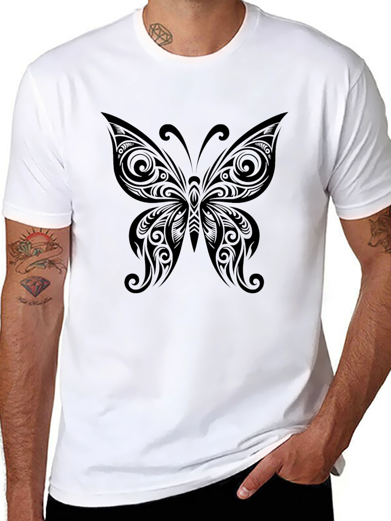Tribal Butterfly Graphic Black T-Shirt