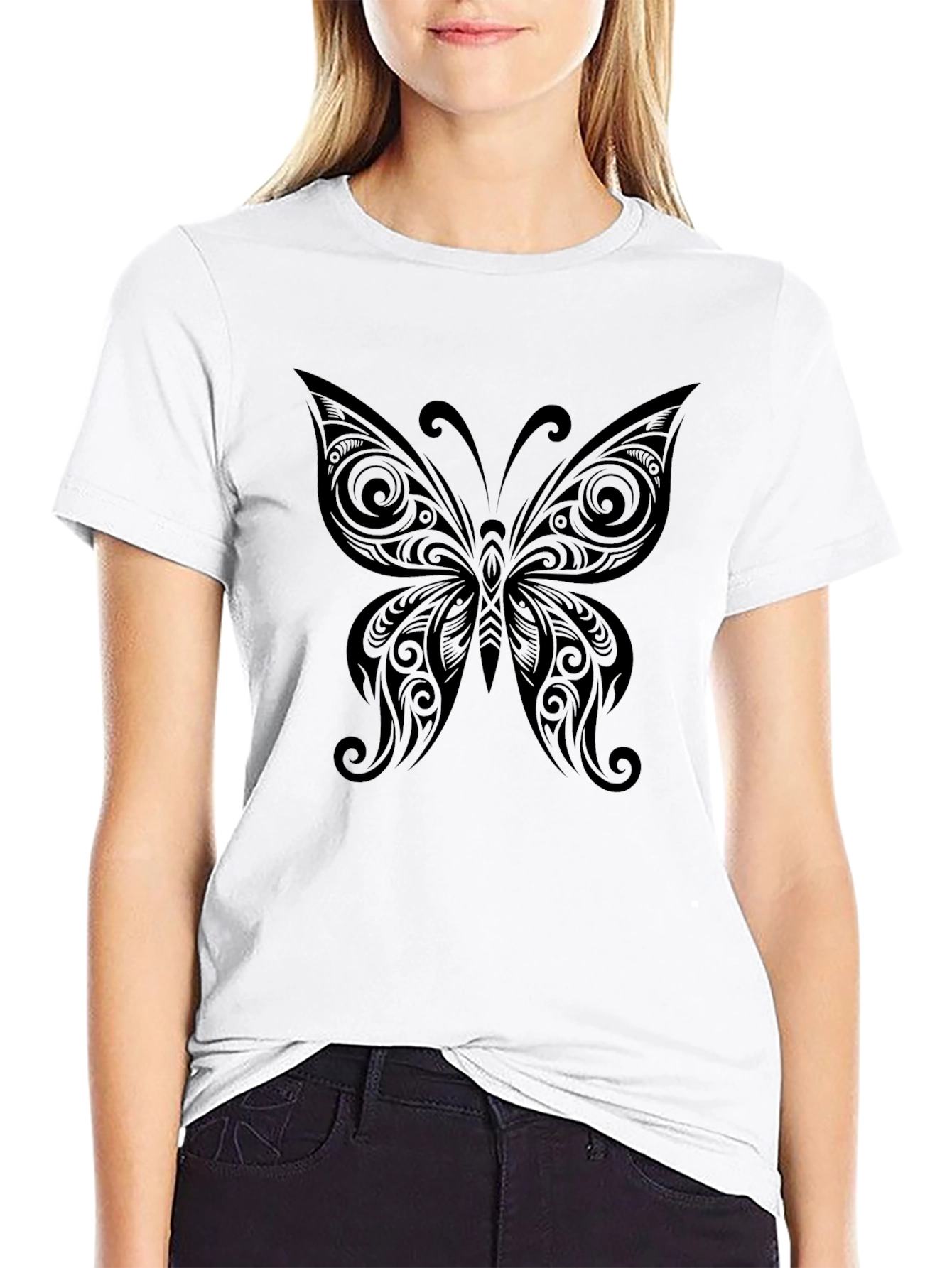 Tribal Butterfly Graphic Black T-Shirt