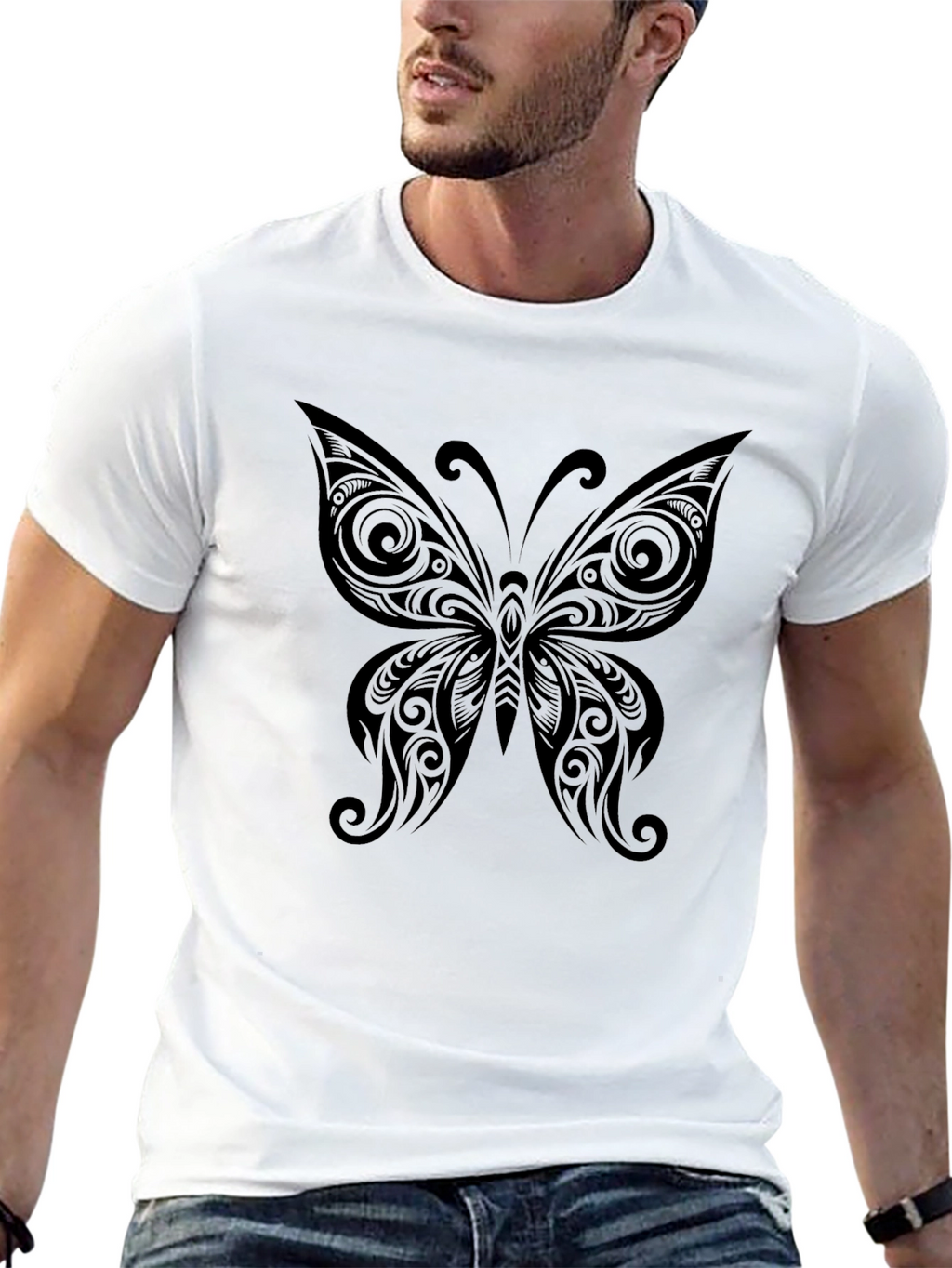 Tribal Butterfly Graphic Black T-Shirt