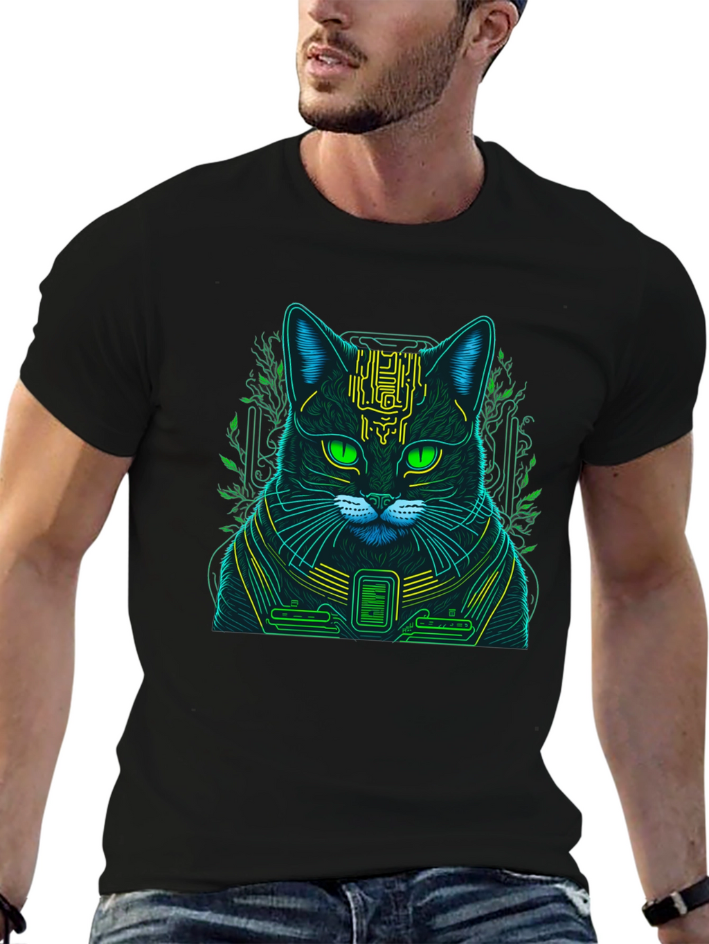 Cyberpunk Cat T-Shirt - Neon Style