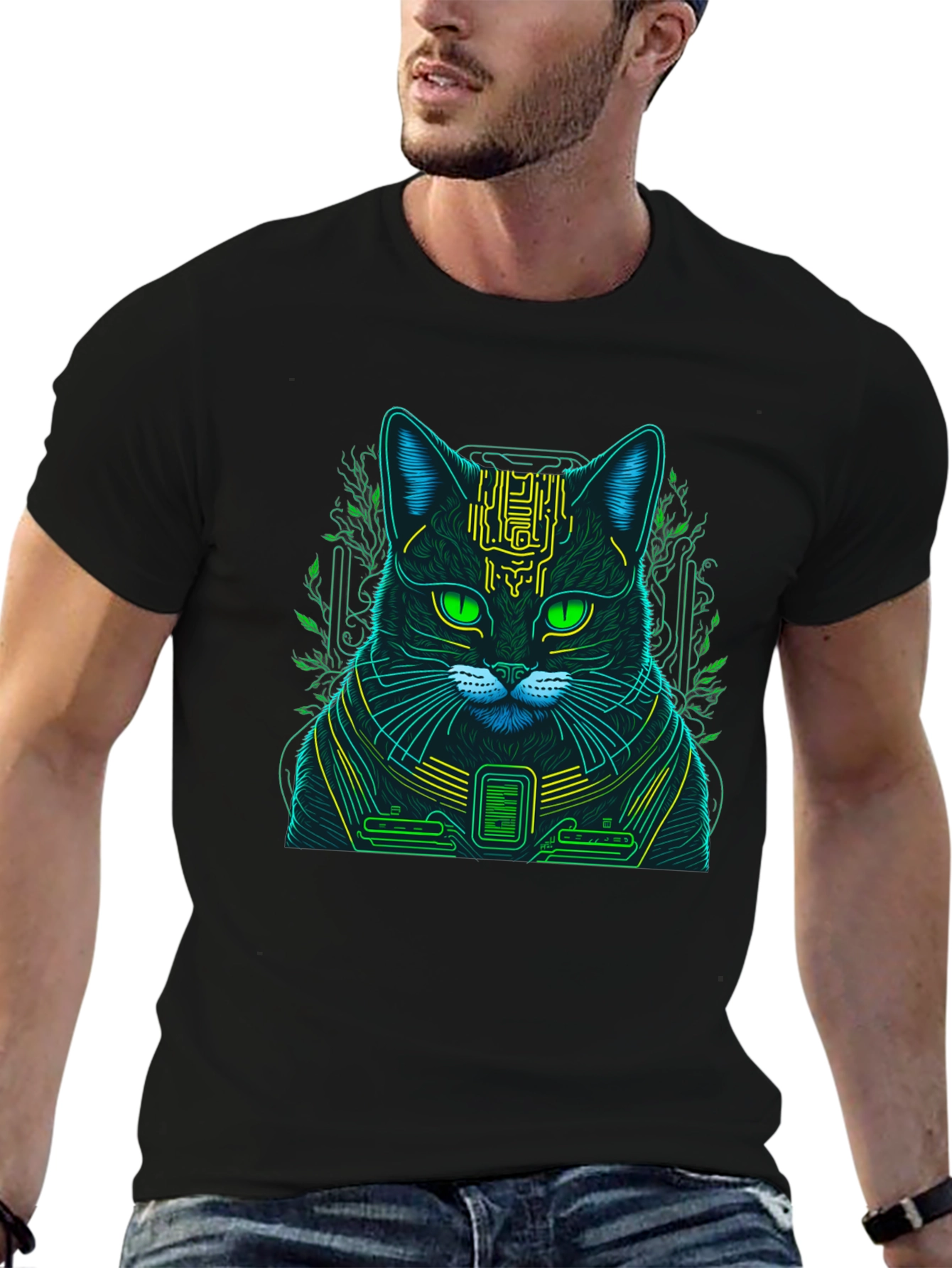 Cyberpunk Cat T-Shirt - Neon Style
