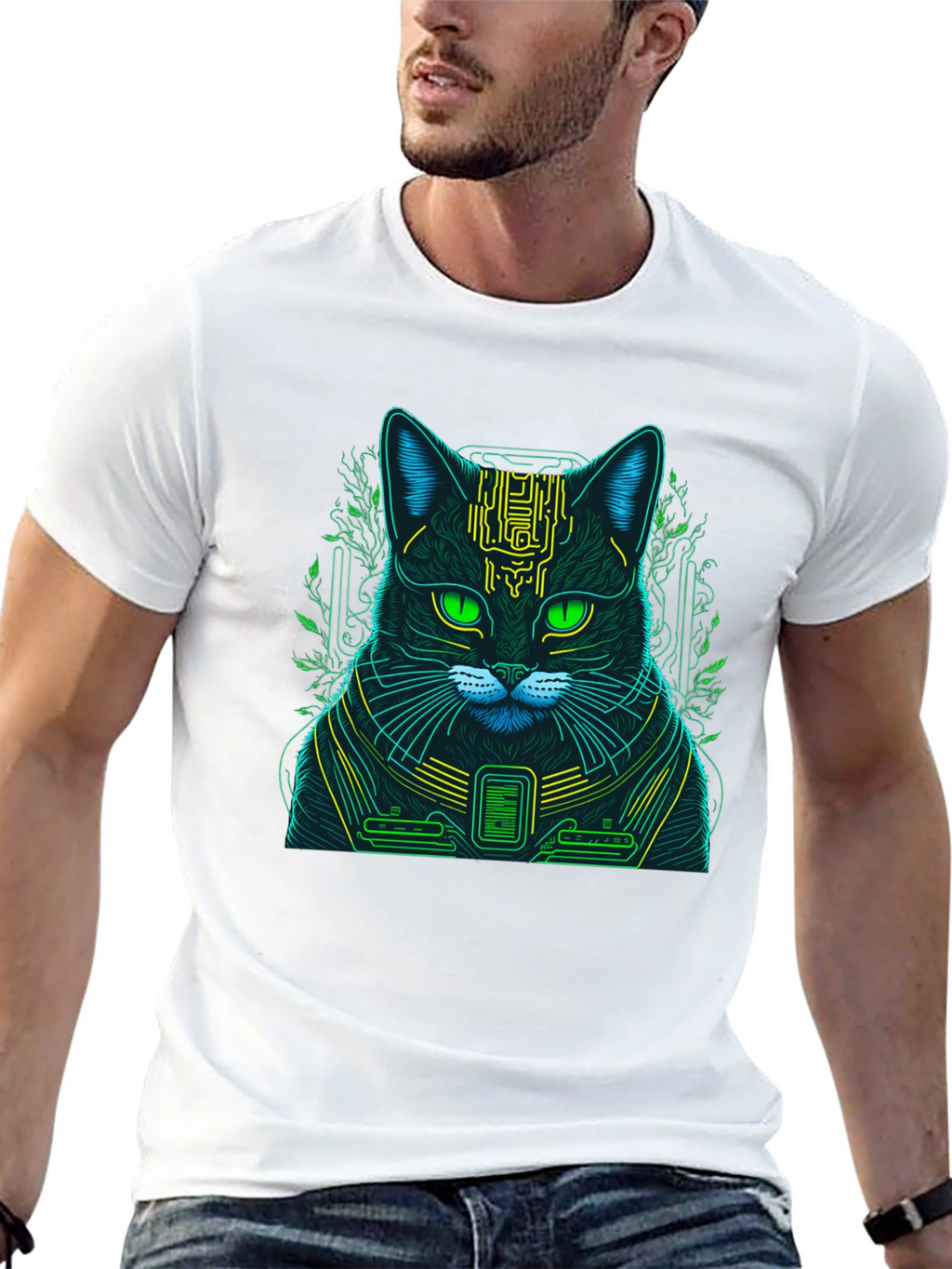 Cyberpunk Cat T-Shirt - Neon Style