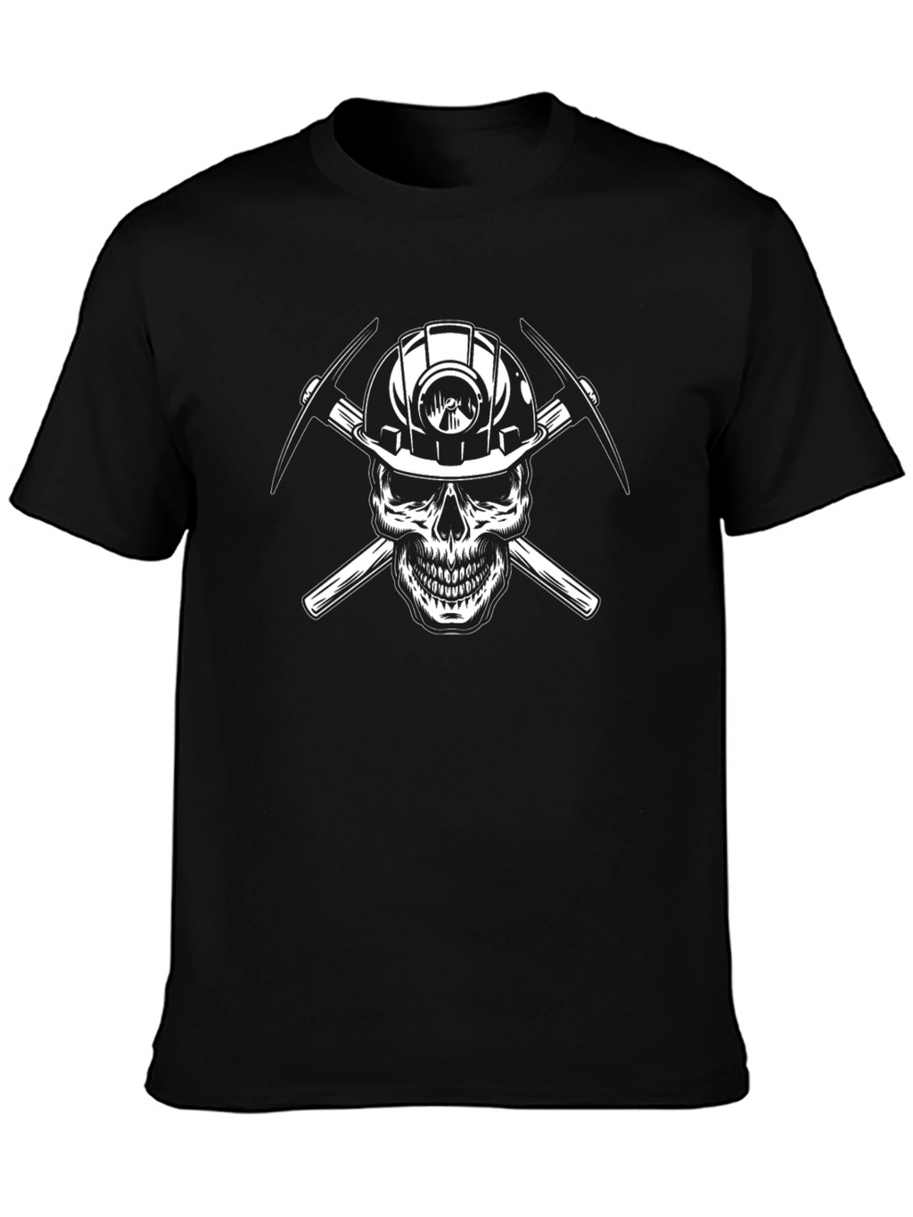 Miner Skull T-Shirt - Black Crew Neck Graphic Tee