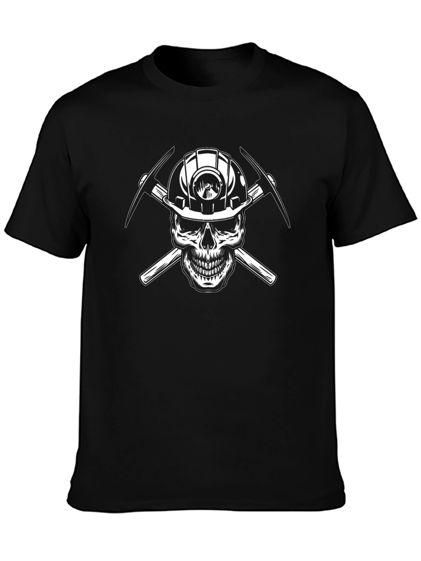 Miner Skull T-Shirt - Black Crew Neck Graphic Tee