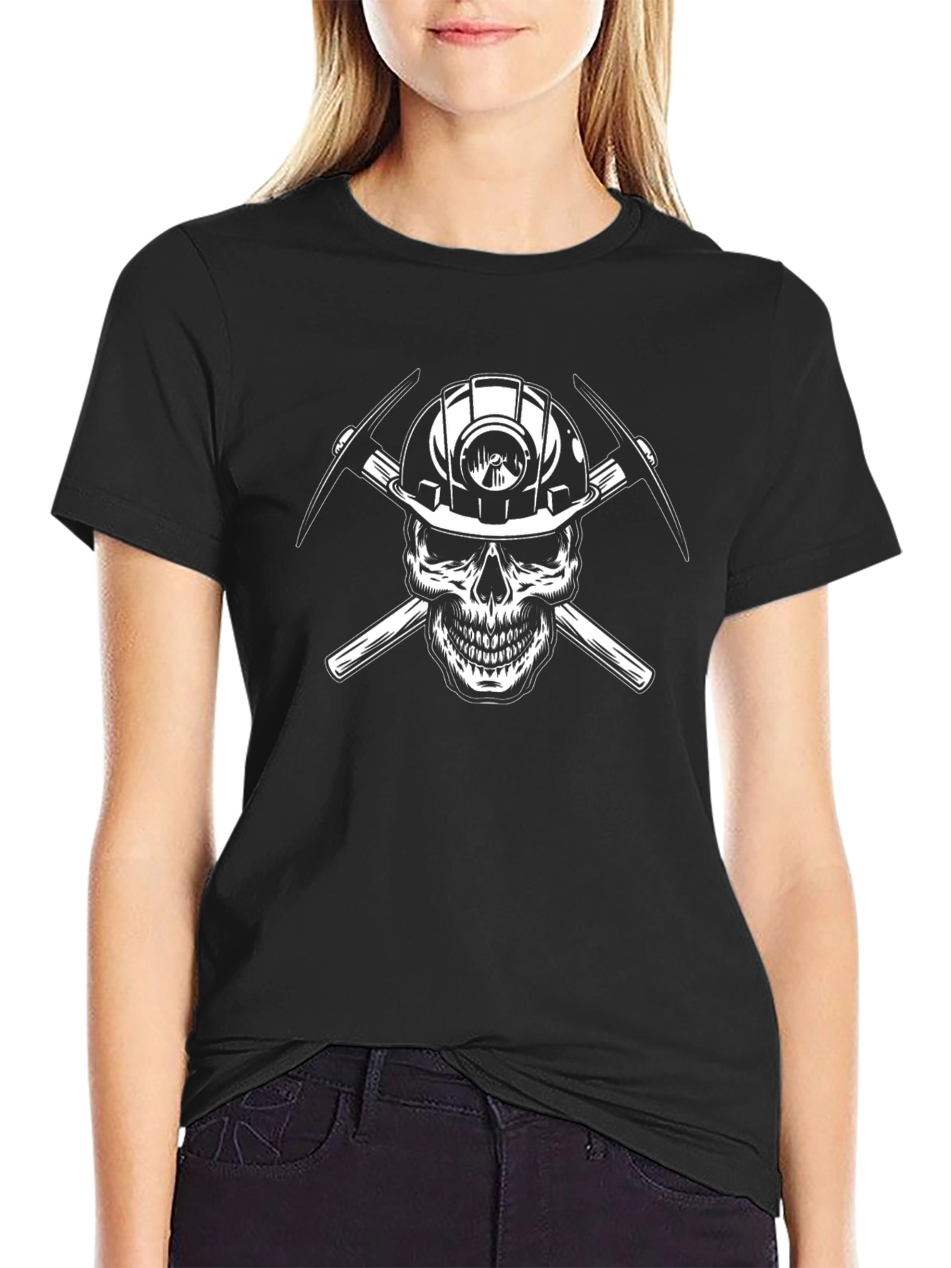Miner Skull T-Shirt - Black Crew Neck Graphic Tee