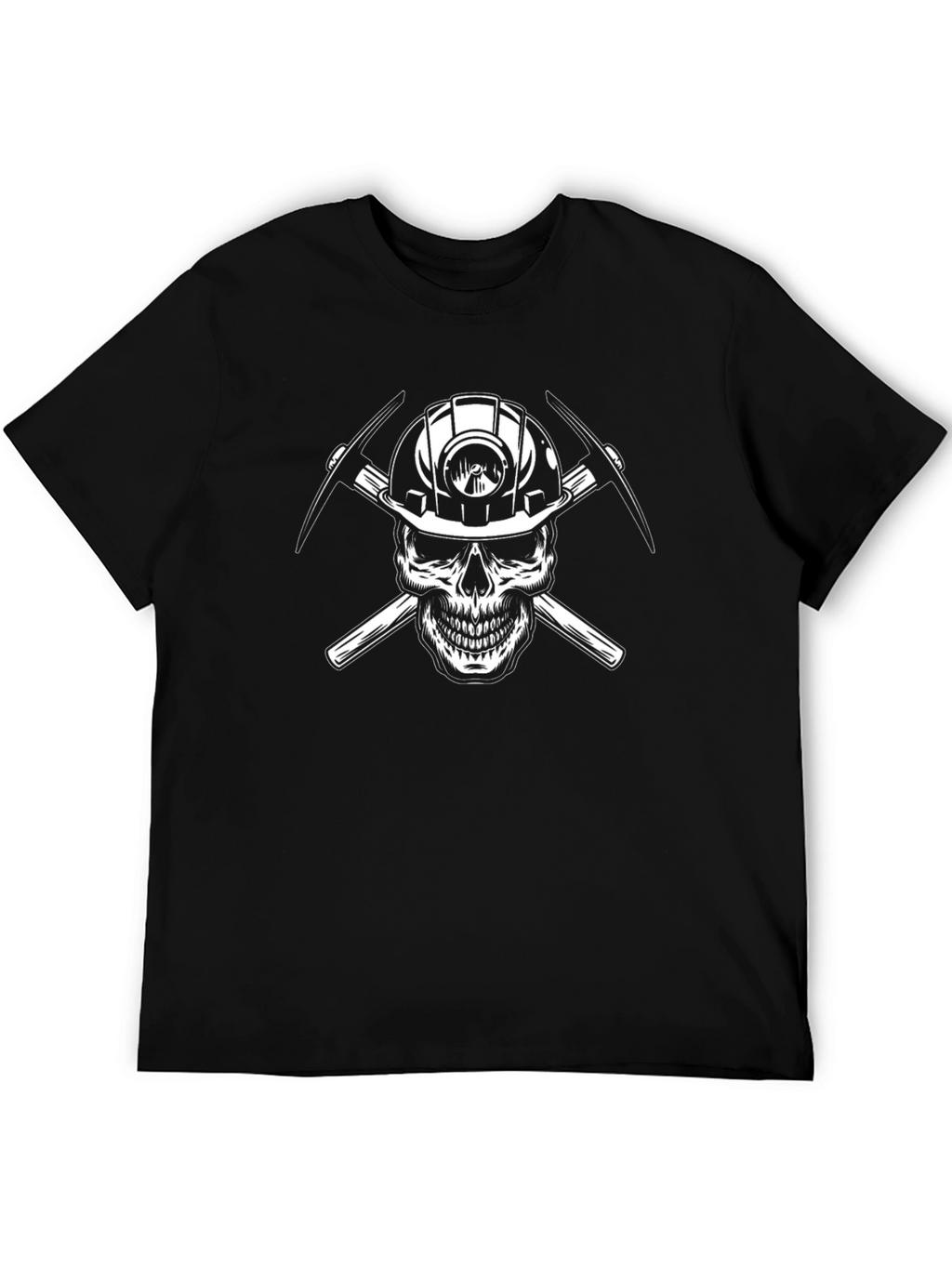Miner Skull T-Shirt - Black Crew Neck Graphic Tee