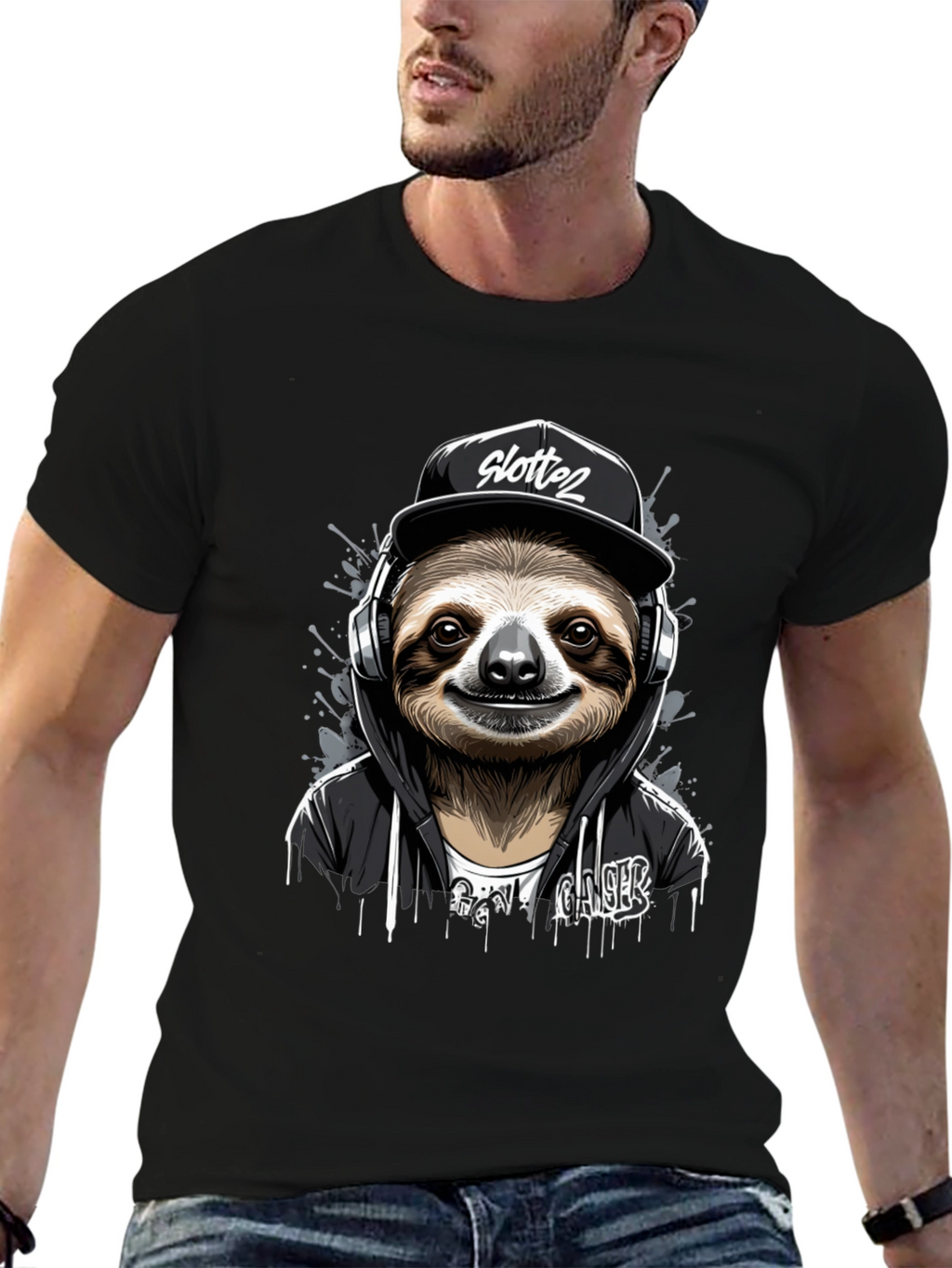 Sloth Gamer Black T-Shirt
