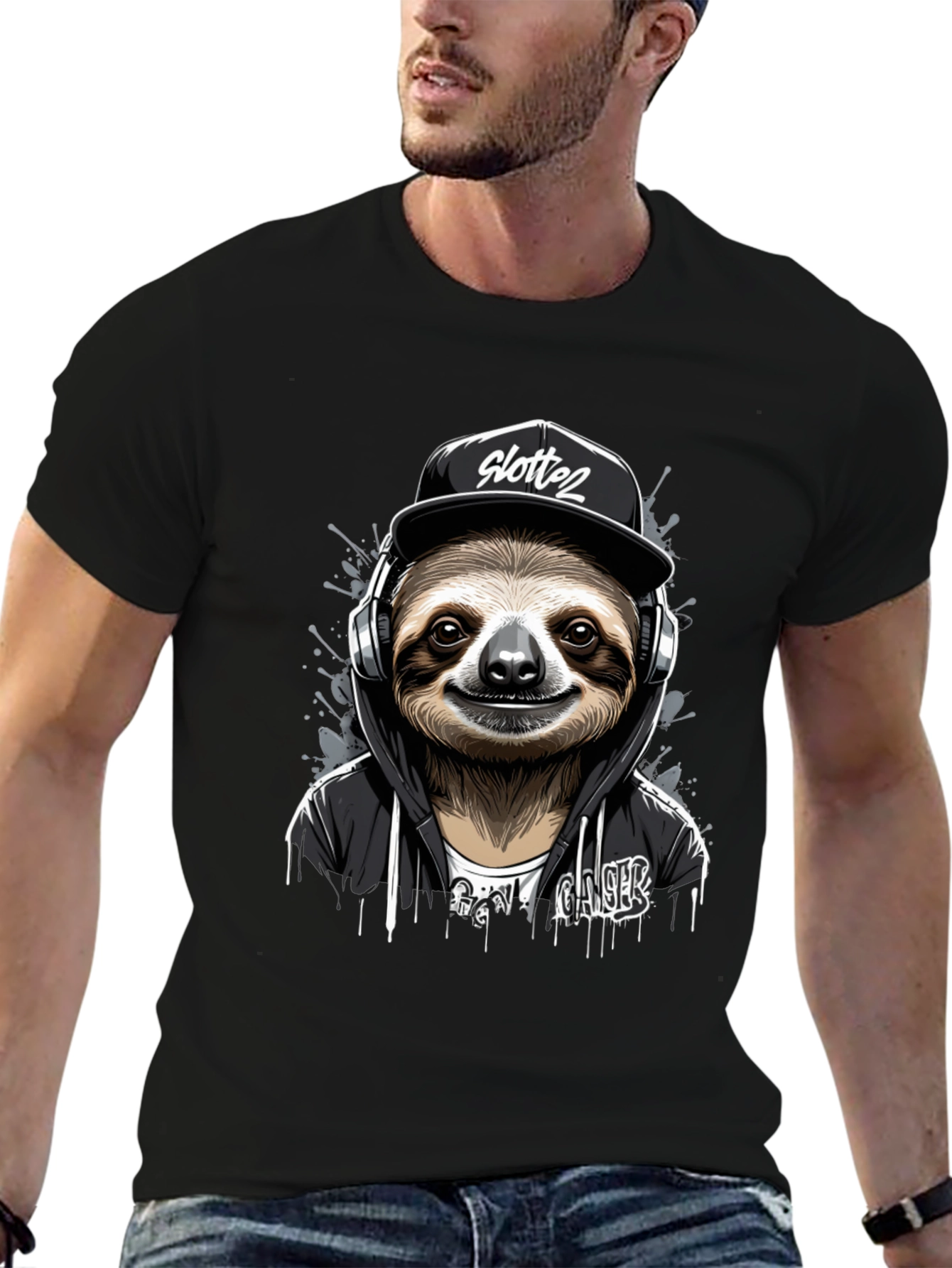 Sloth Gamer Black T-Shirt