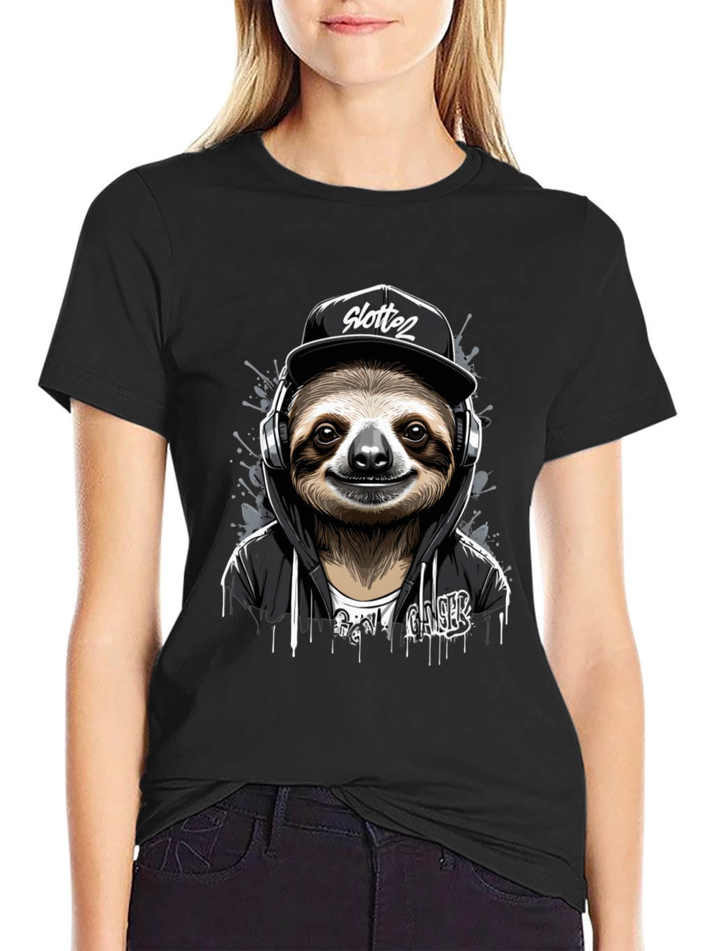Sloth Gamer Black T-Shirt