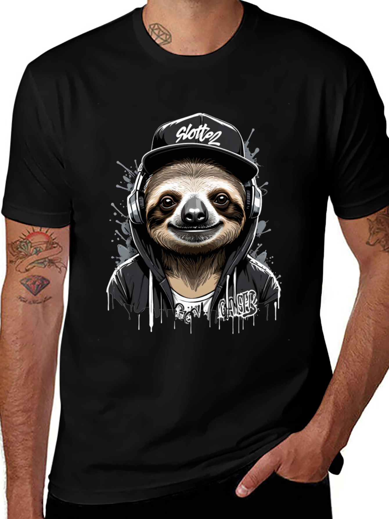 Sloth Gamer Black T-Shirt