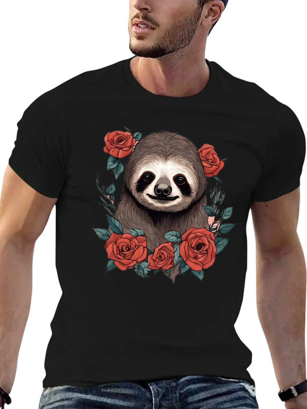 Sloth & Roses Graphic T-Shirt - Mens Black Tee