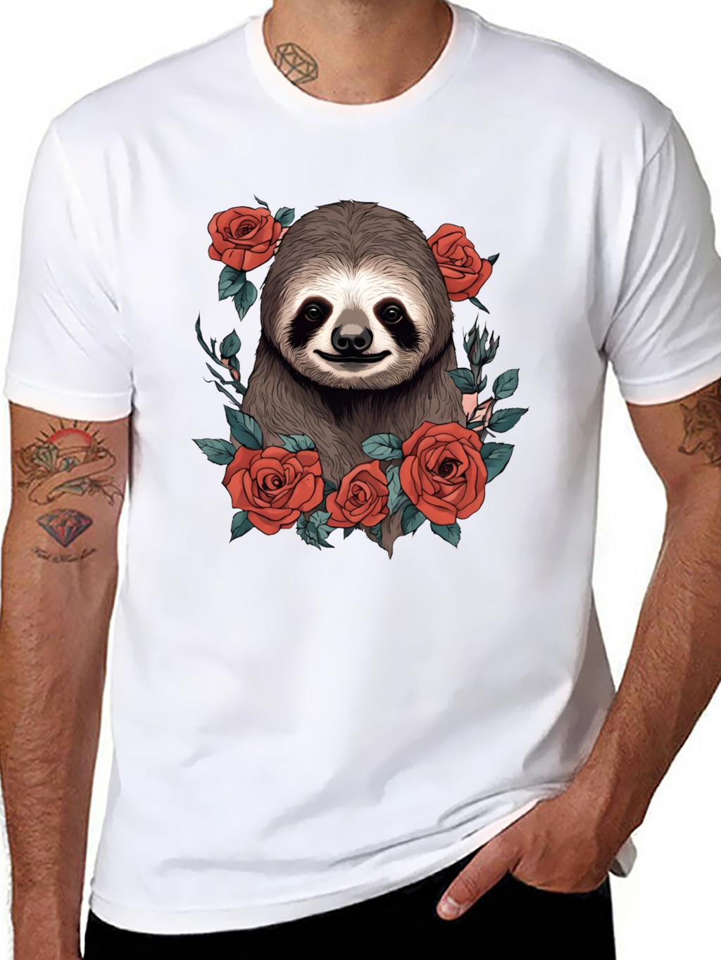 Sloth & Roses Graphic T-Shirt - Mens Black Tee