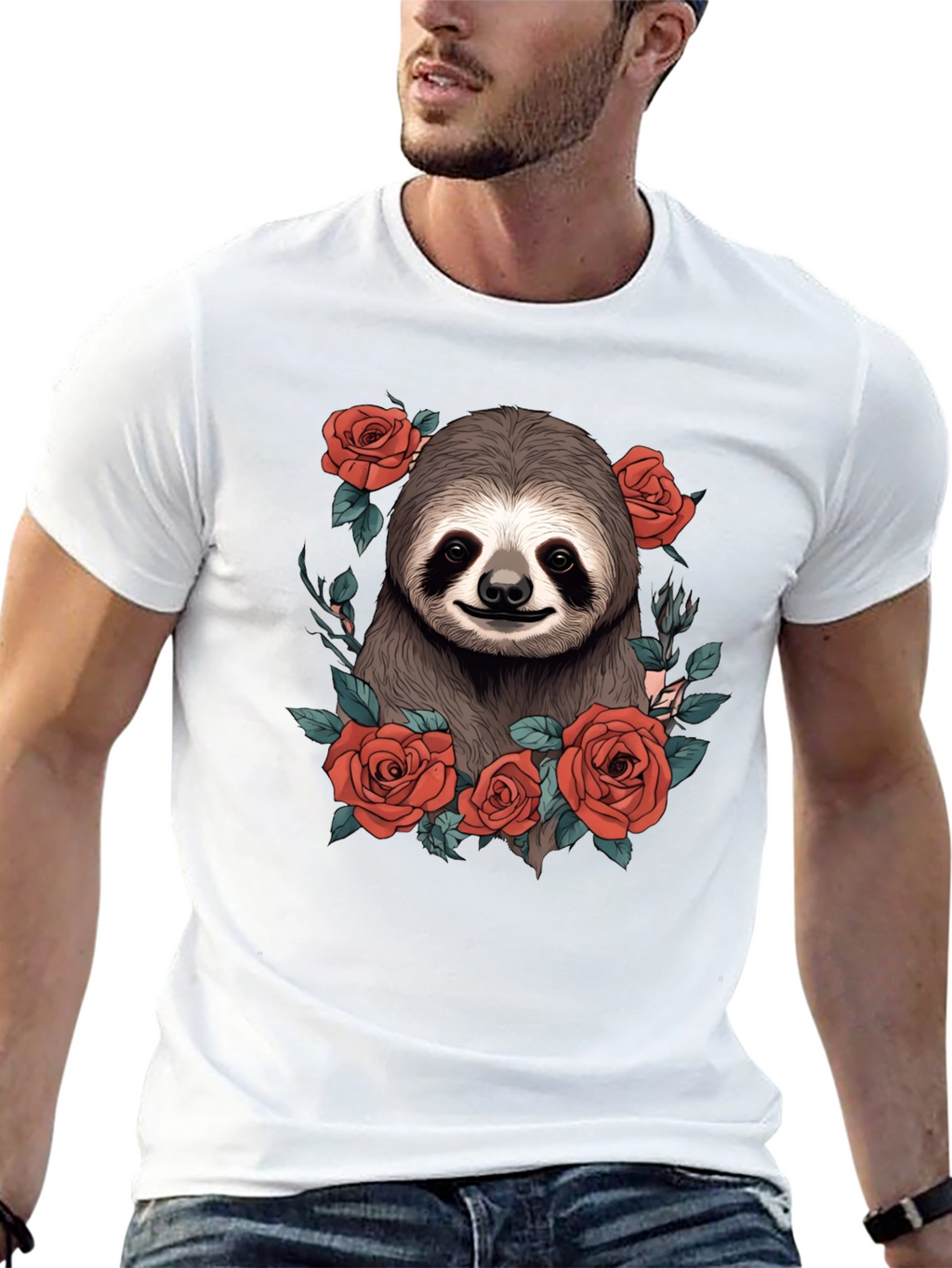 Sloth & Roses Graphic T-Shirt - Mens Black Tee