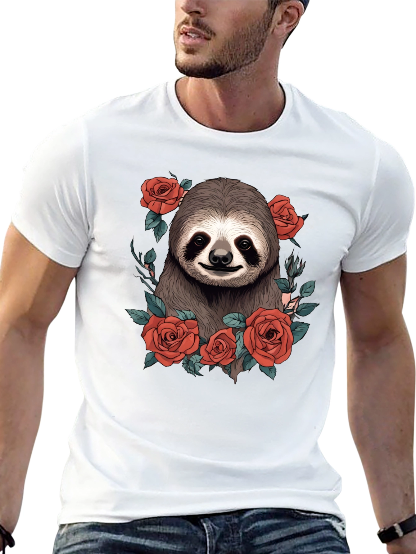 Sloth & Roses Graphic T-Shirt - Mens Black Tee