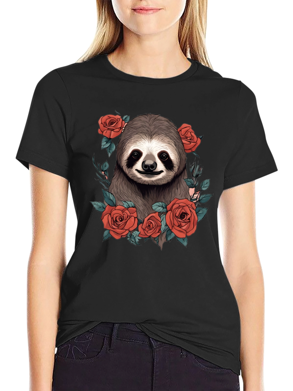 Sloth & Roses Graphic T-Shirt - Mens Black Tee