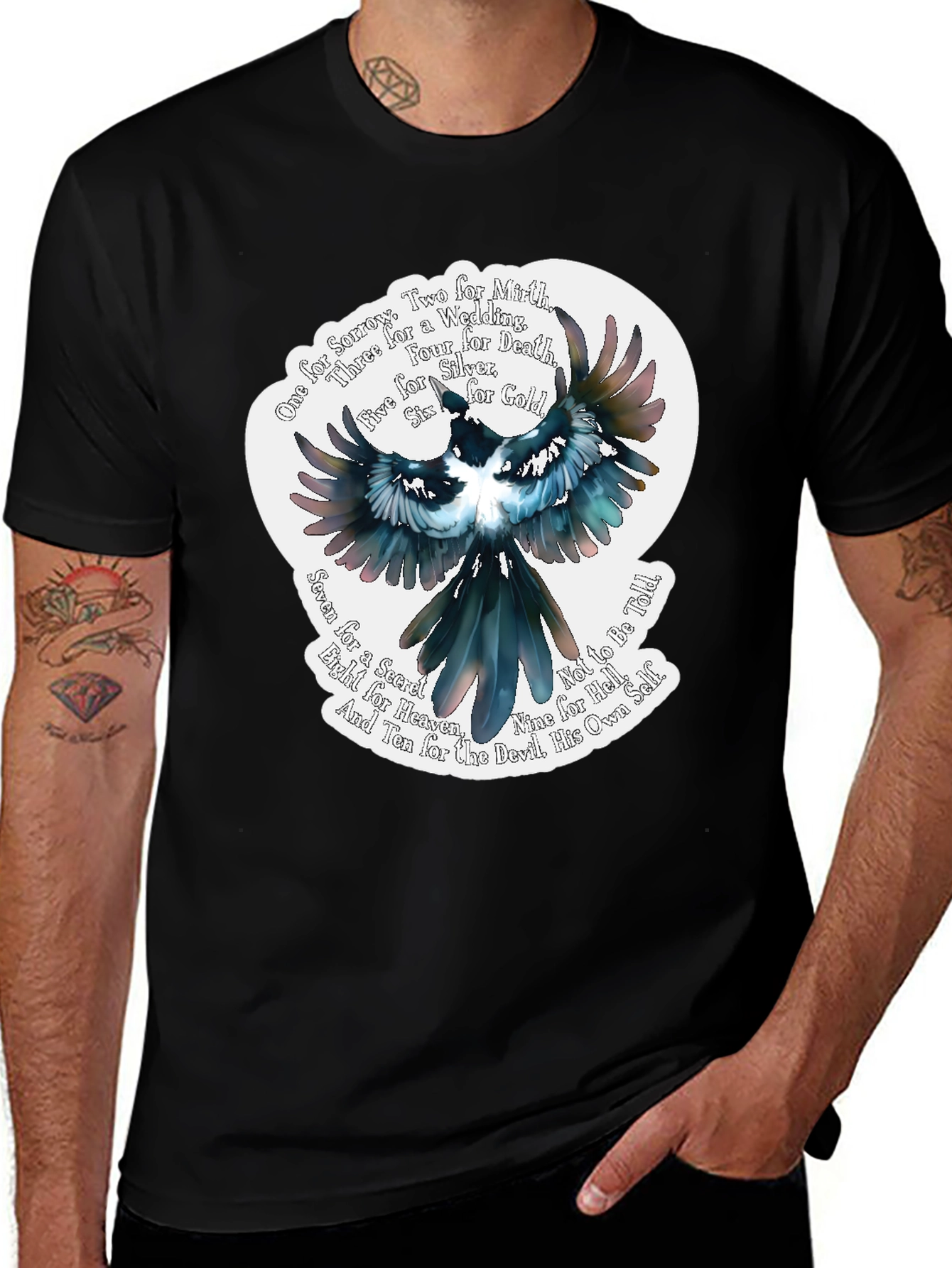 Magpie Poem Graphic Tee - Black Cotton T-Shirt