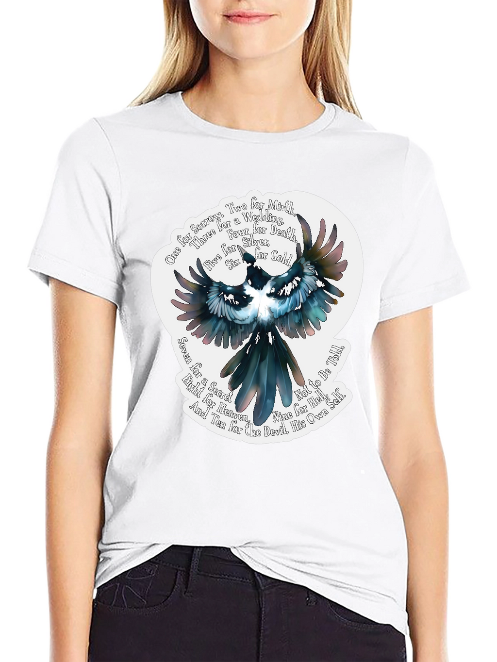 Magpie Poem Graphic Tee - Black Cotton T-Shirt
