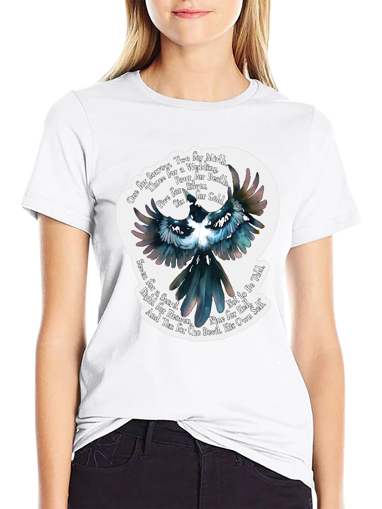 Magpie Poem Graphic Tee - Black Cotton T-Shirt