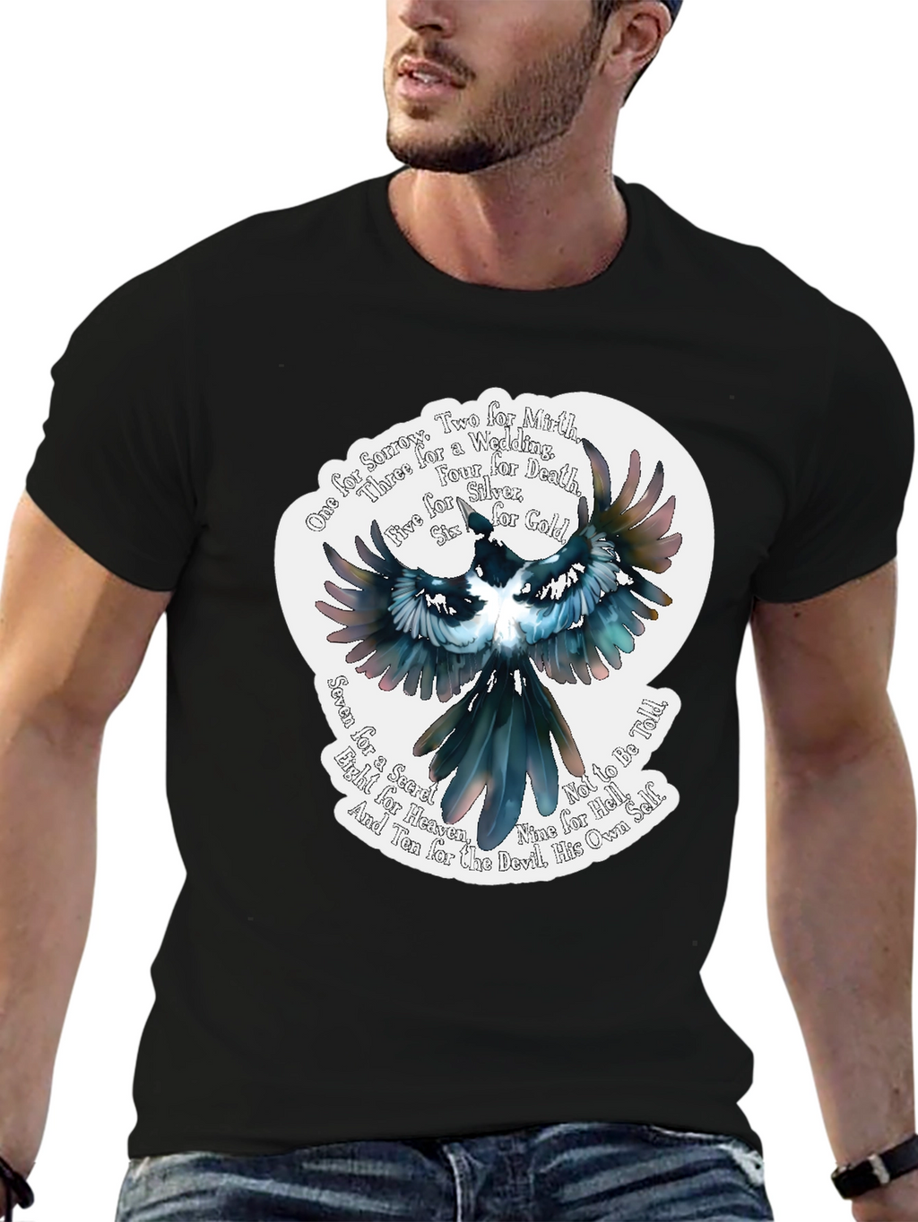Magpie Poem Graphic Tee - Black Cotton T-Shirt