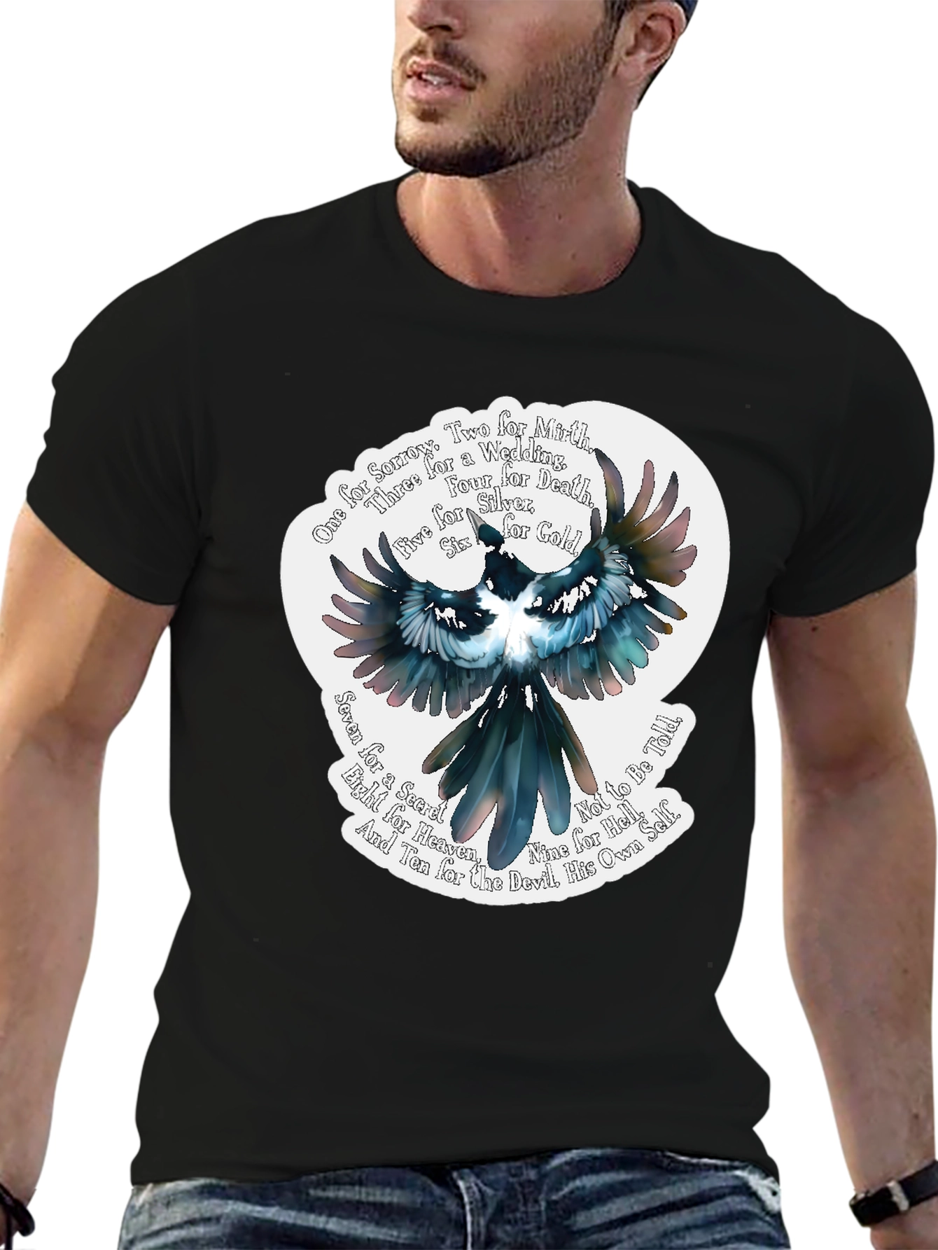 Magpie Poem Graphic Tee - Black Cotton T-Shirt