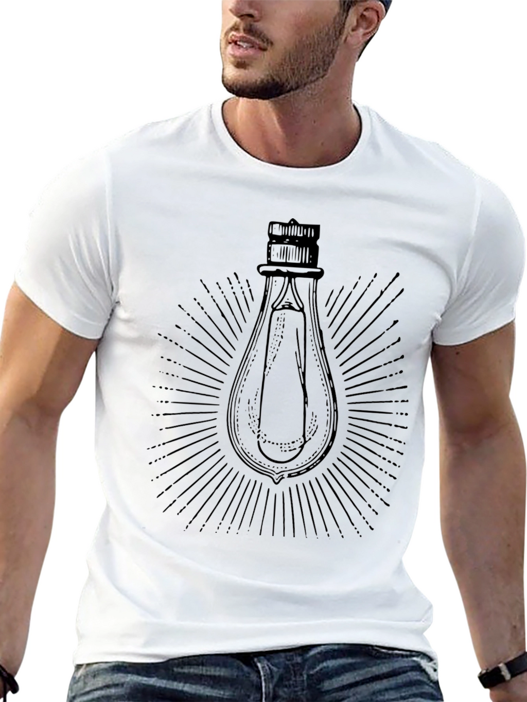 Mens Black Graphic T-Shirt - Light Bulb Design