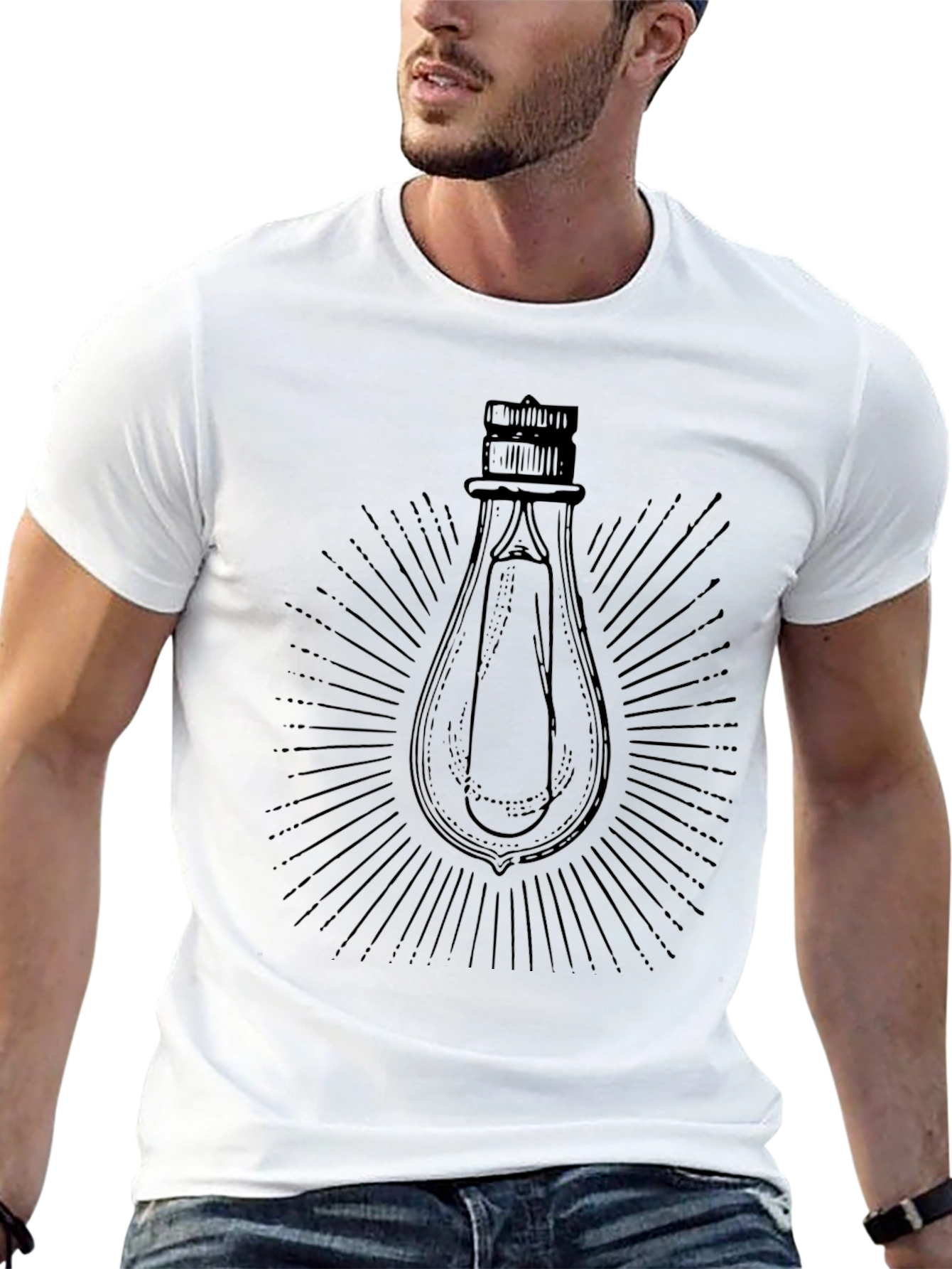 Mens Black Graphic T-Shirt - Light Bulb Design