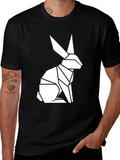 Geometric Rabbit Graphic Tee - Modern Black T-Shirt