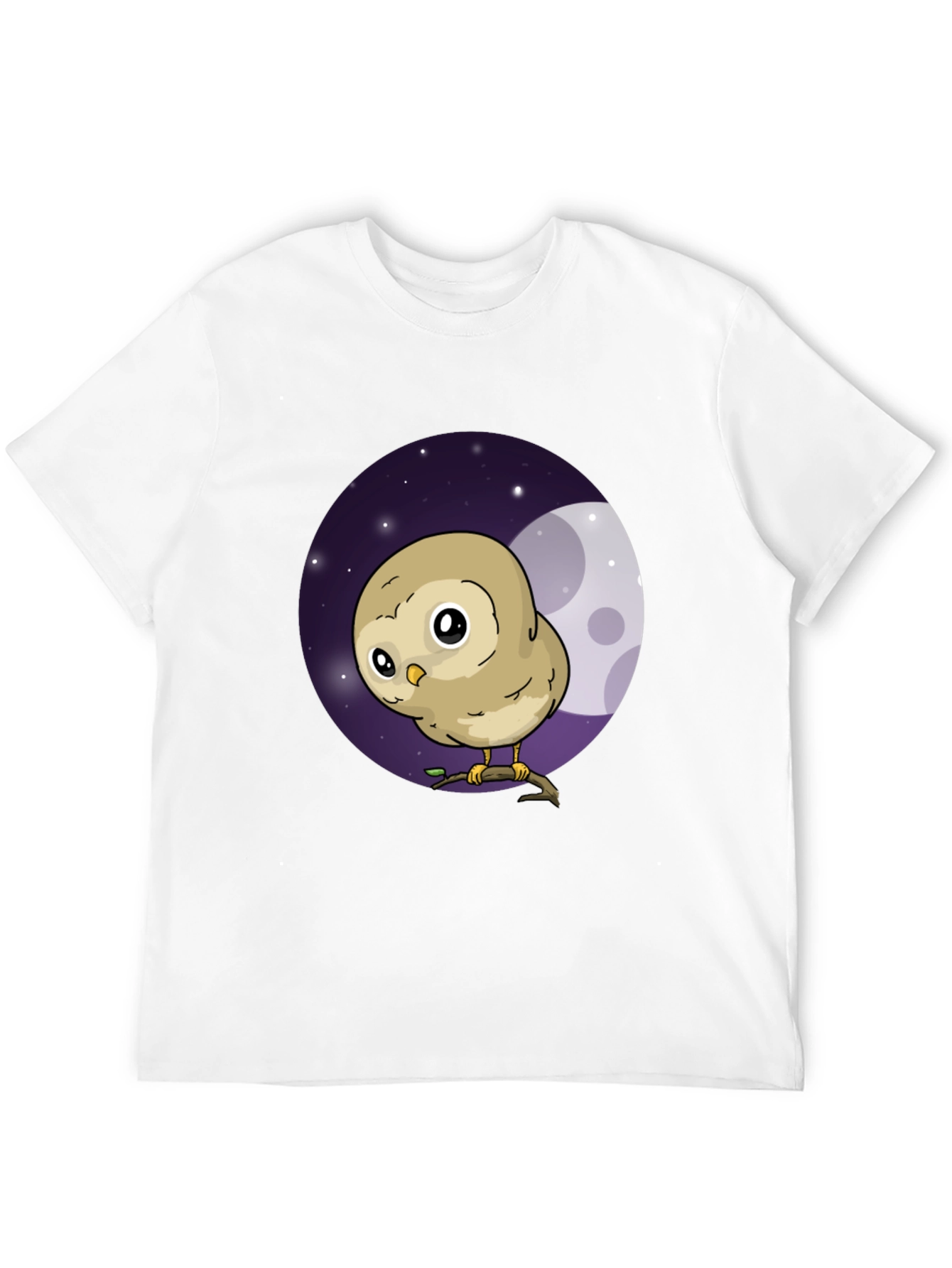 Cute Owl Moon Graphic Black T-Shirt