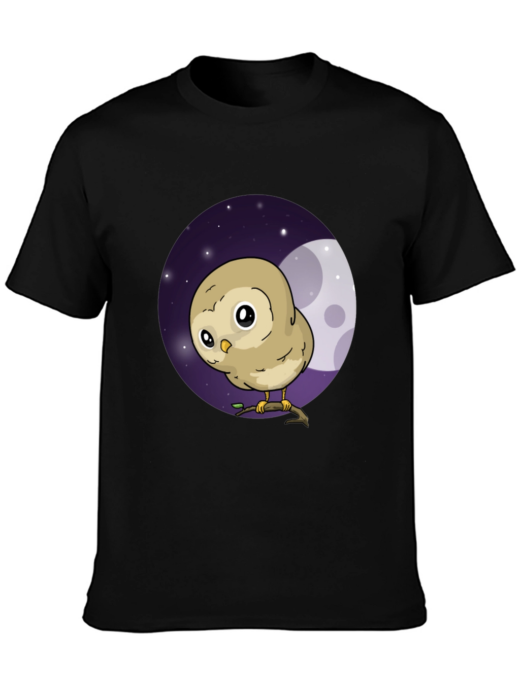 Cute Owl Moon Graphic Black T-Shirt