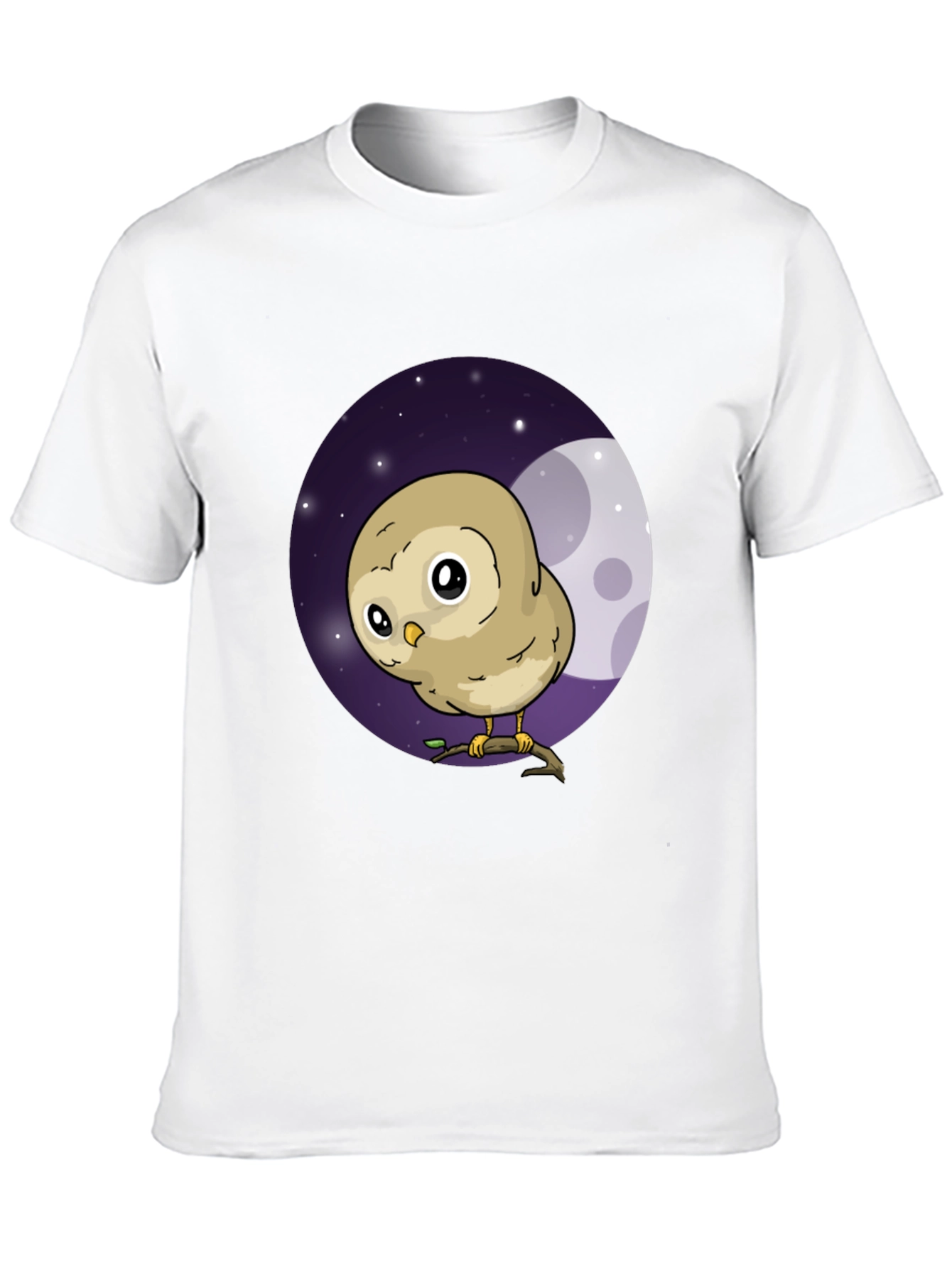 Cute Owl Moon Graphic Black T-Shirt