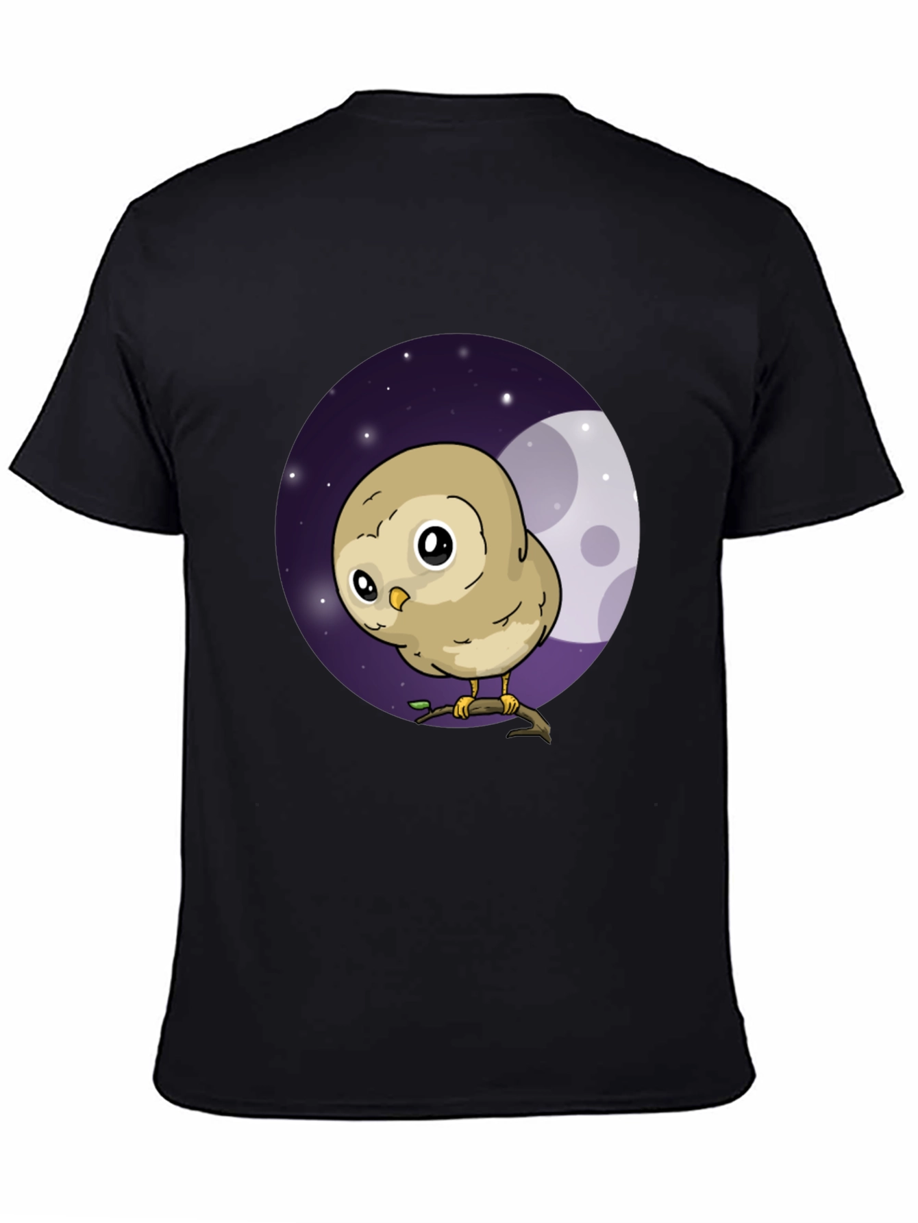 Cute Owl Moon Graphic Black T-Shirt