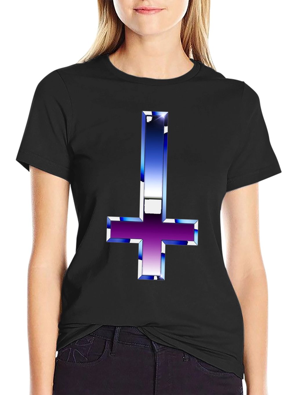 Inverted Cross Graphic Black T-Shirt