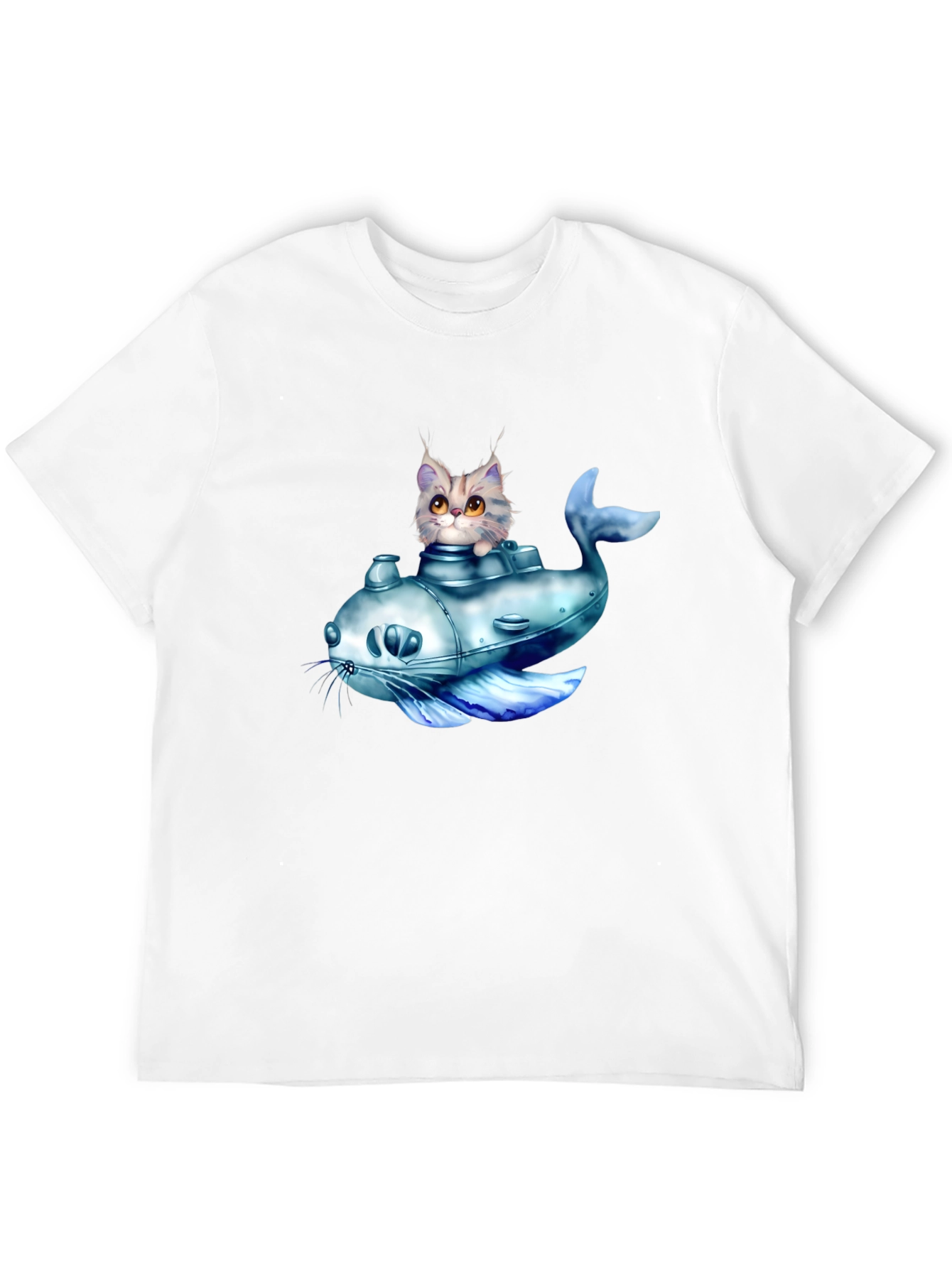 Cat Submarine Graphic T-Shirt - Black