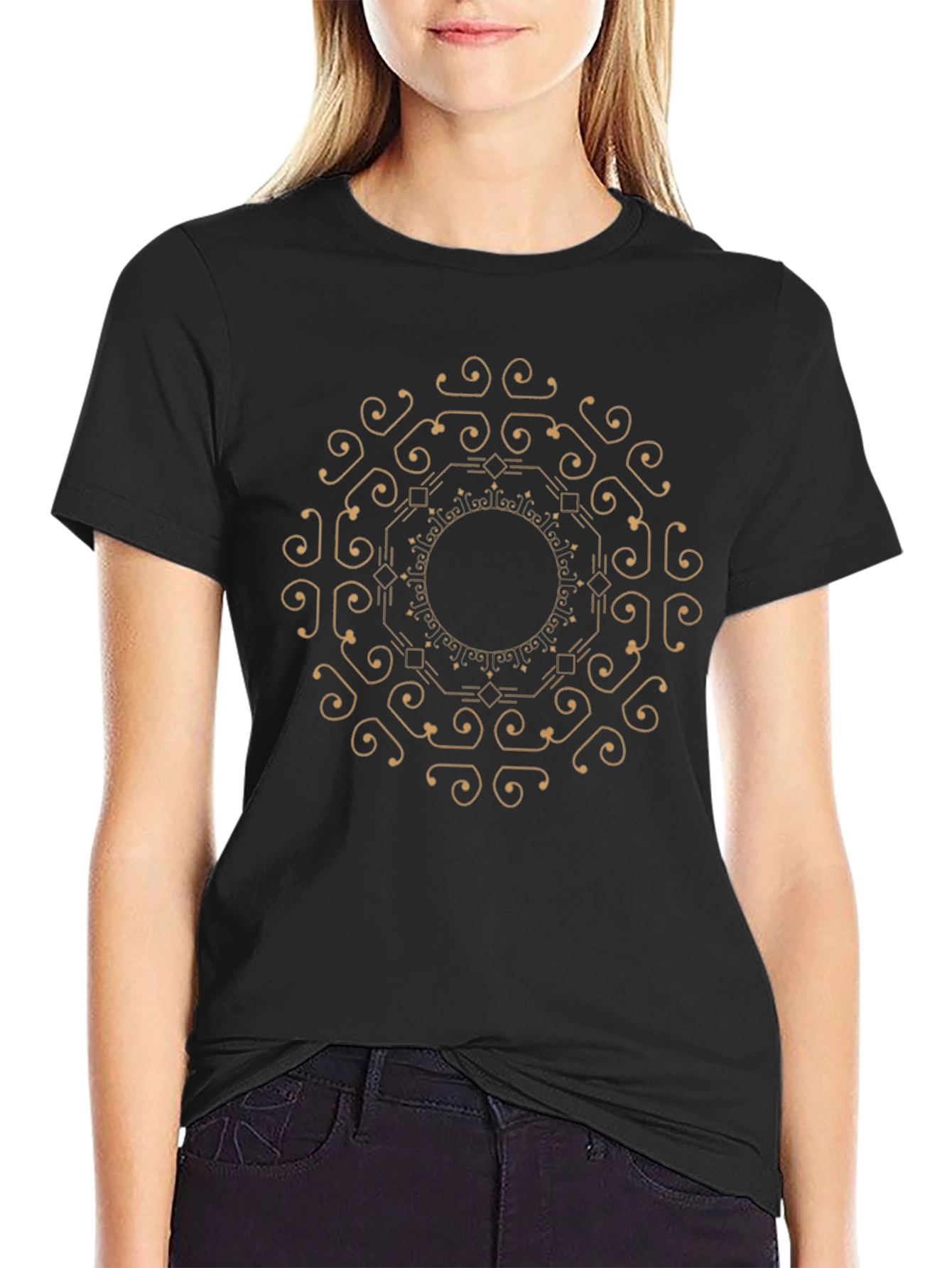 Geometric Mandala Graphic Tee - Stylish Black T-Shirt