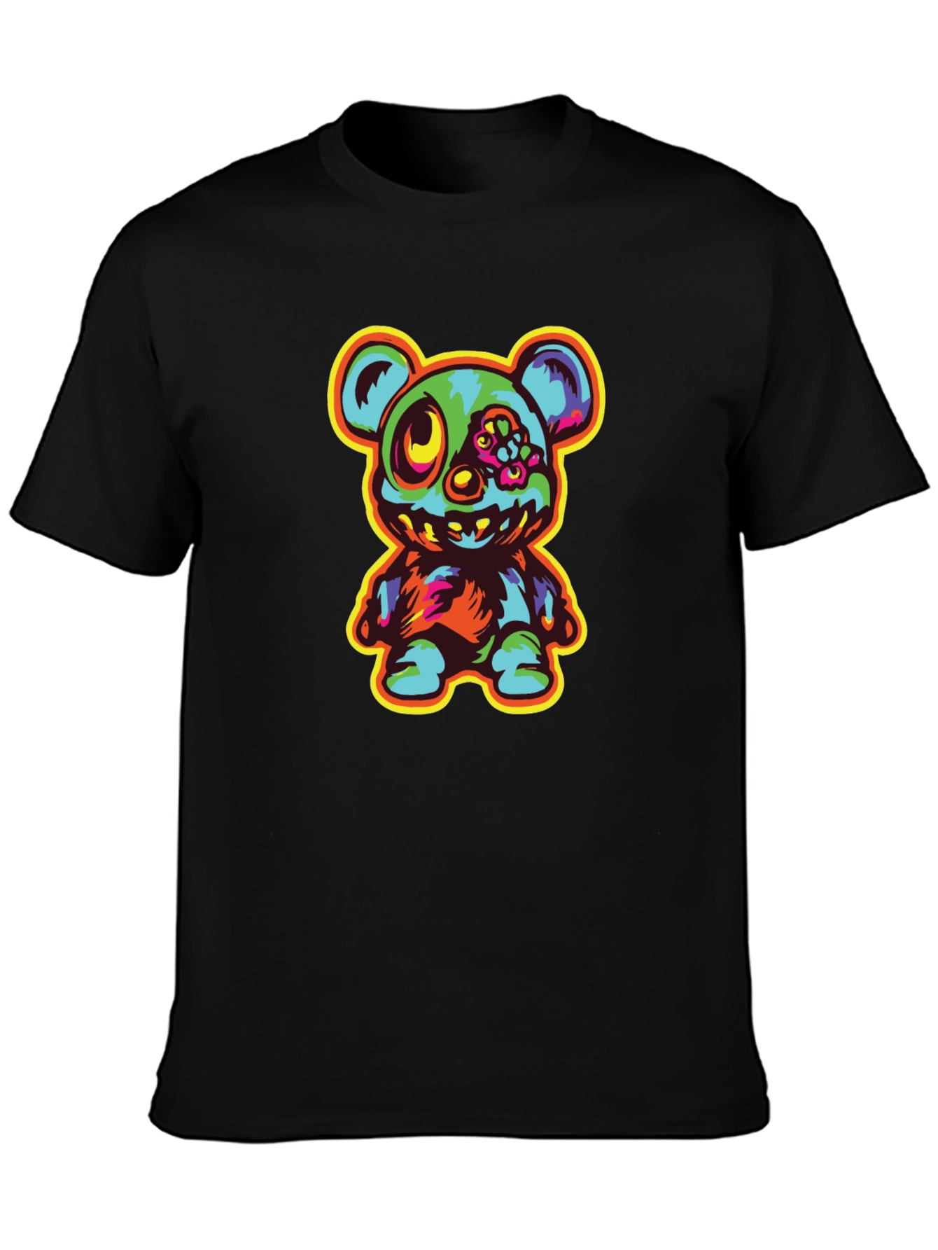 Zombie Teddy Bear Graphic Black T-Shirt