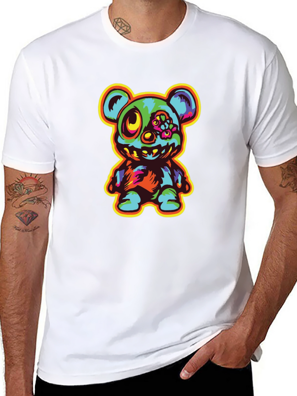 Zombie Teddy Bear Graphic Black T-Shirt