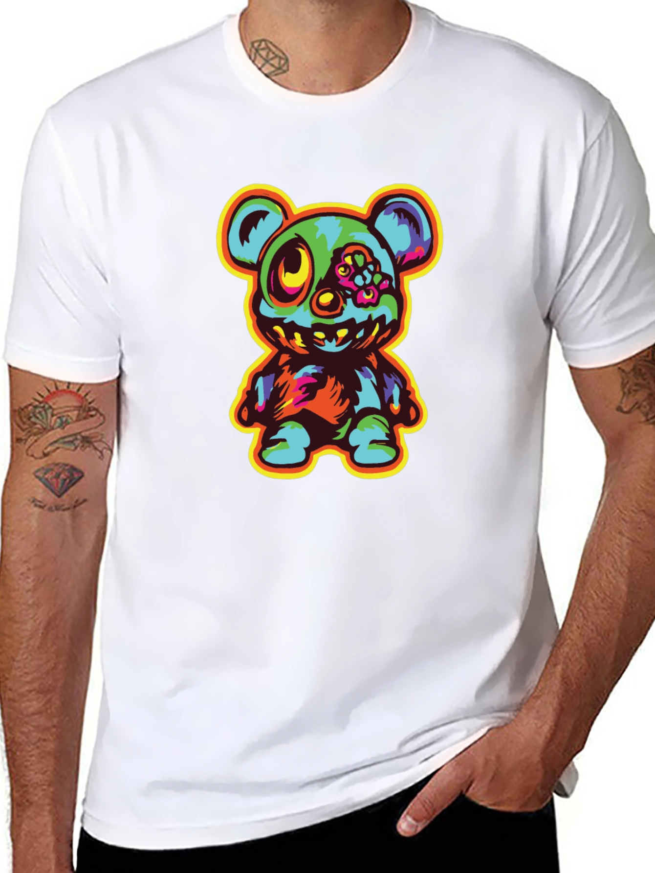Zombie Teddy Bear Graphic Black T-Shirt