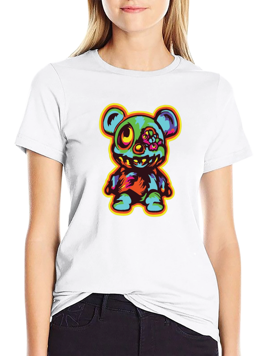Zombie Teddy Bear Graphic Black T-Shirt