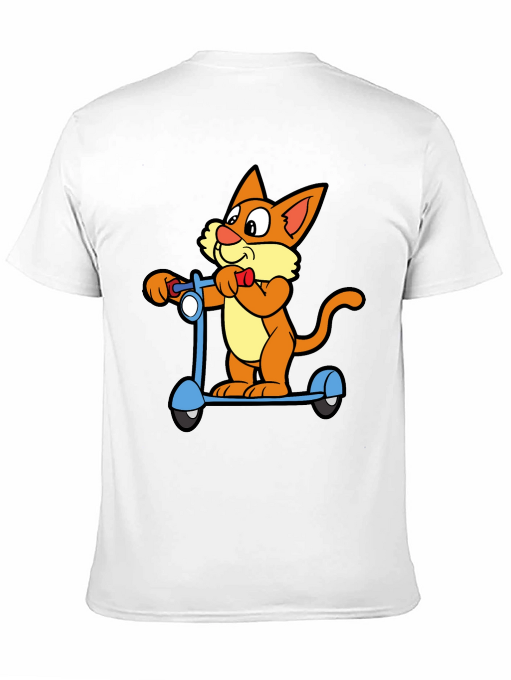 Cartoon Cat Riding Scooter Black T-Shirt