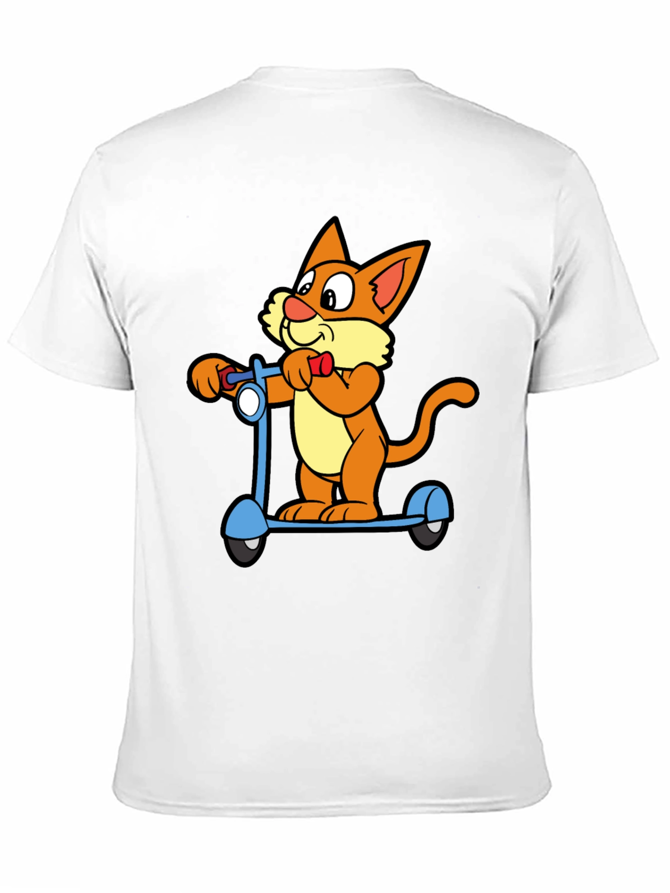 Cartoon Cat Riding Scooter Black T-Shirt