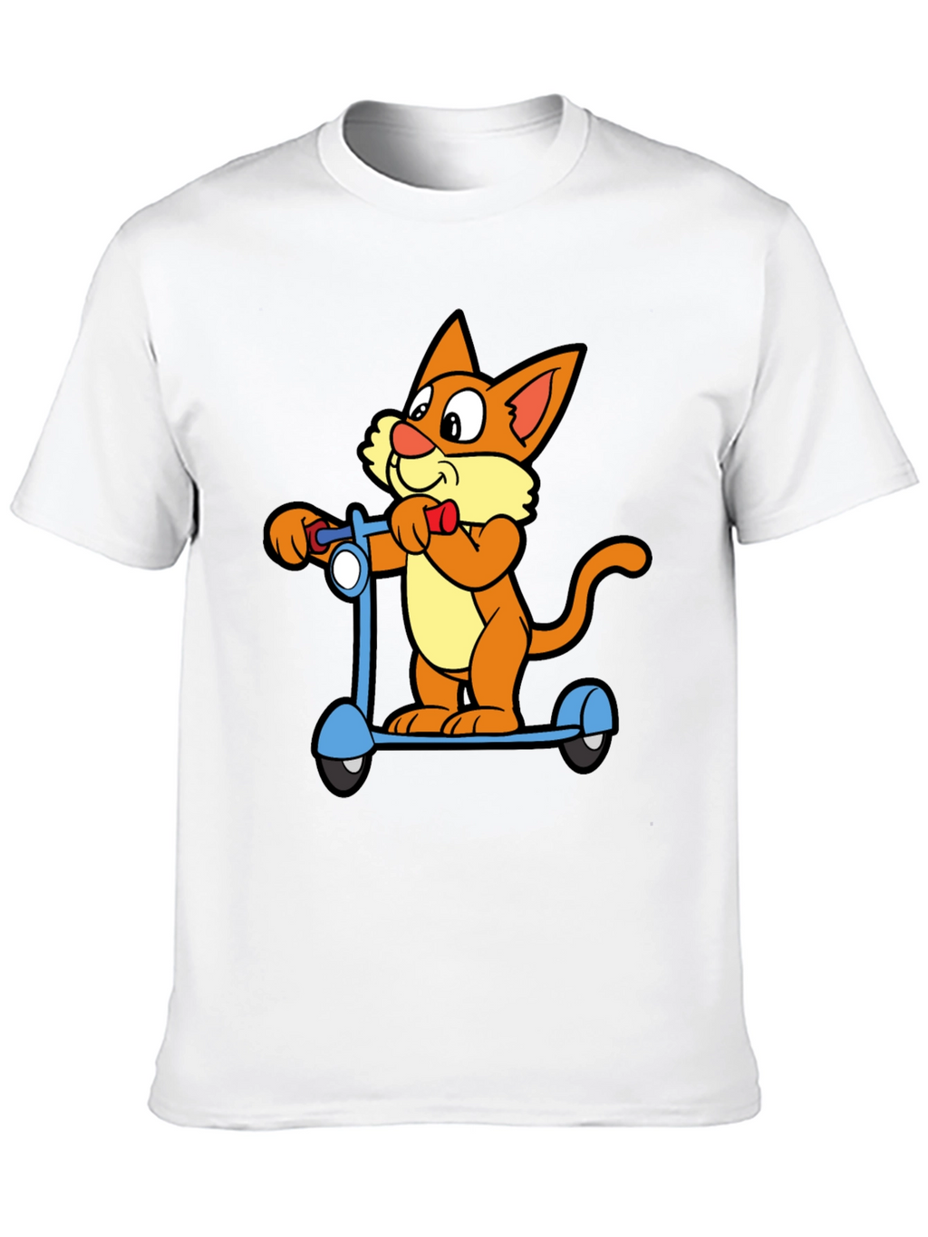 Cartoon Cat Riding Scooter Black T-Shirt