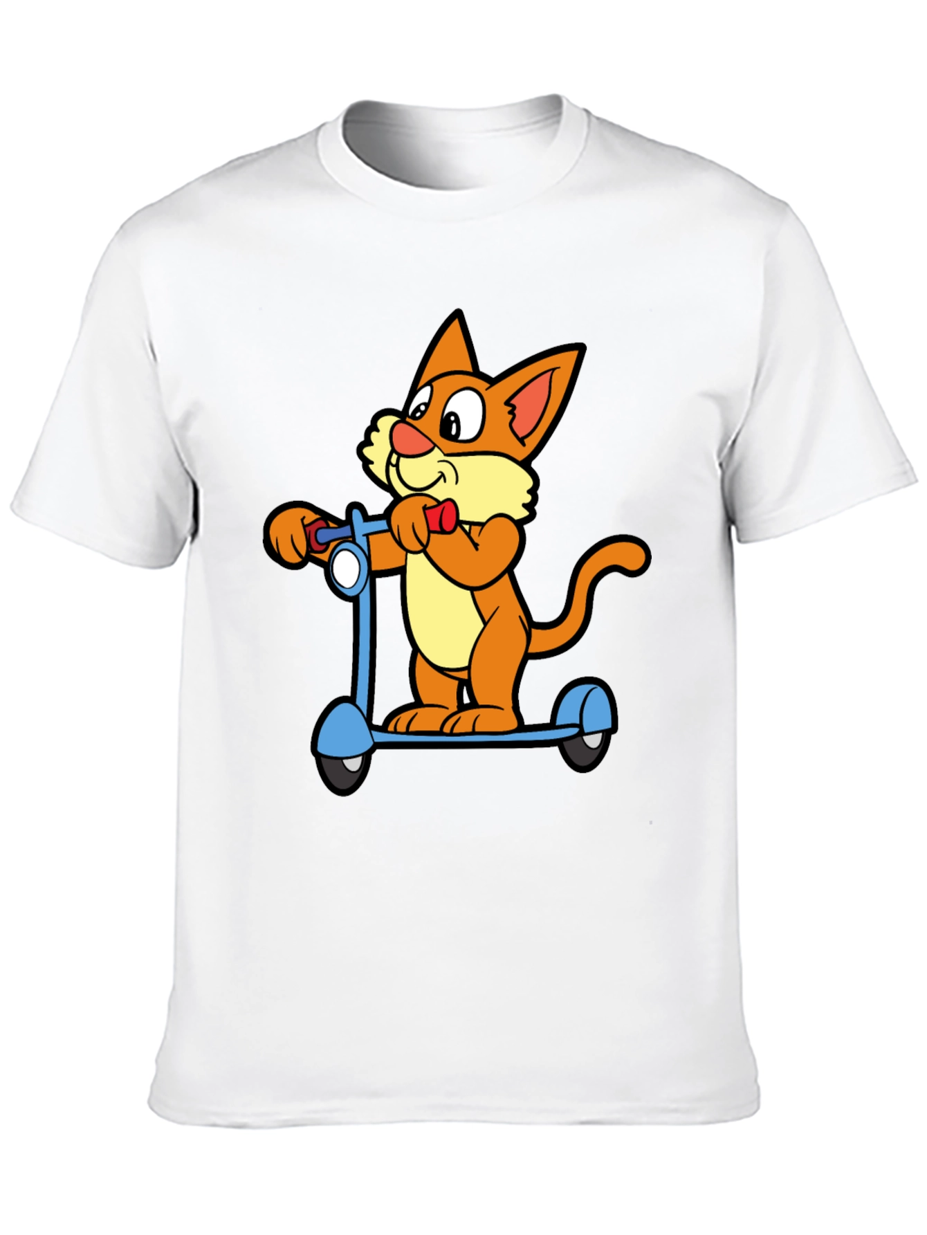 Cartoon Cat Riding Scooter Black T-Shirt