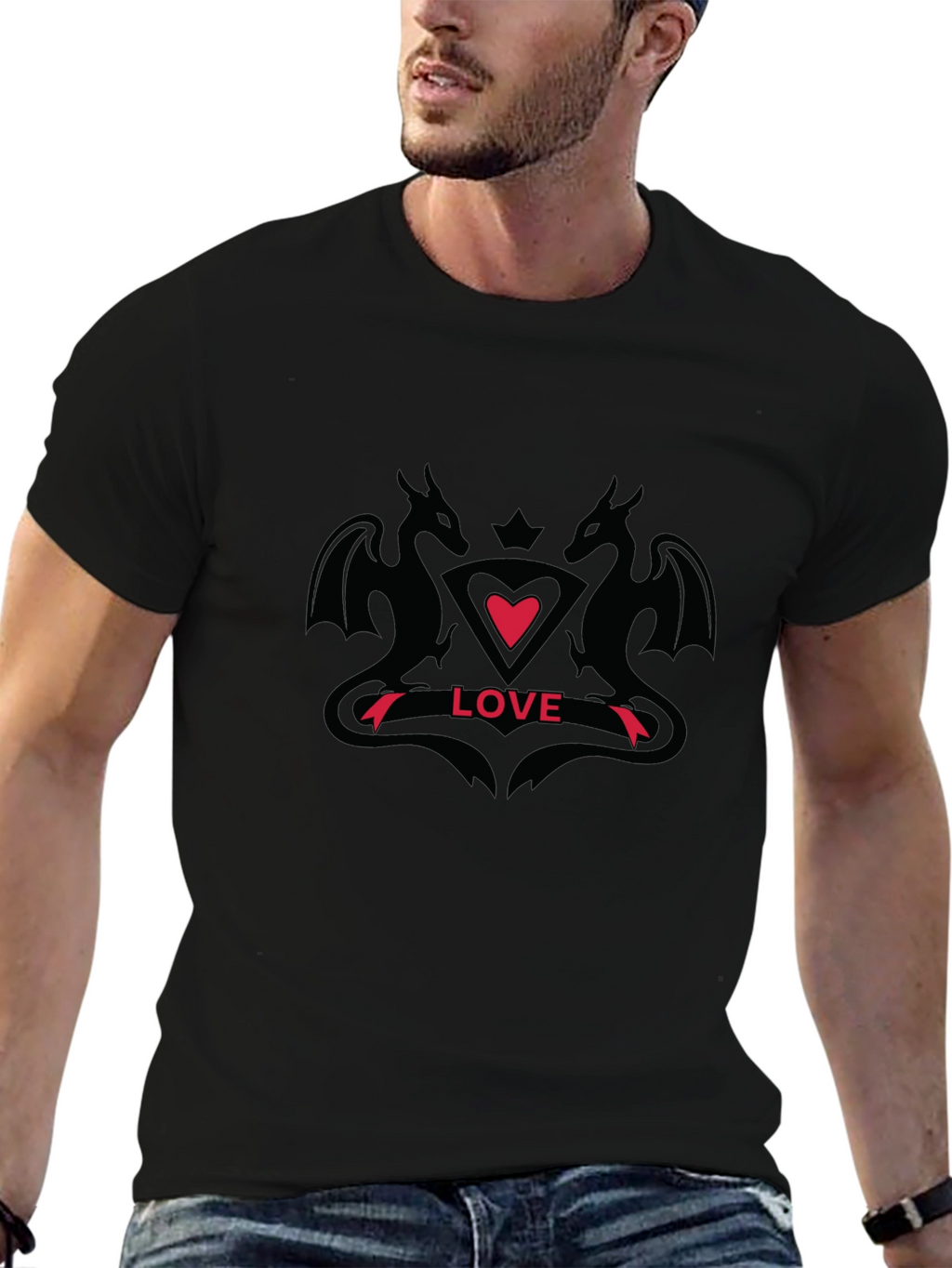 Dragon Love Graphic Black T-Shirt