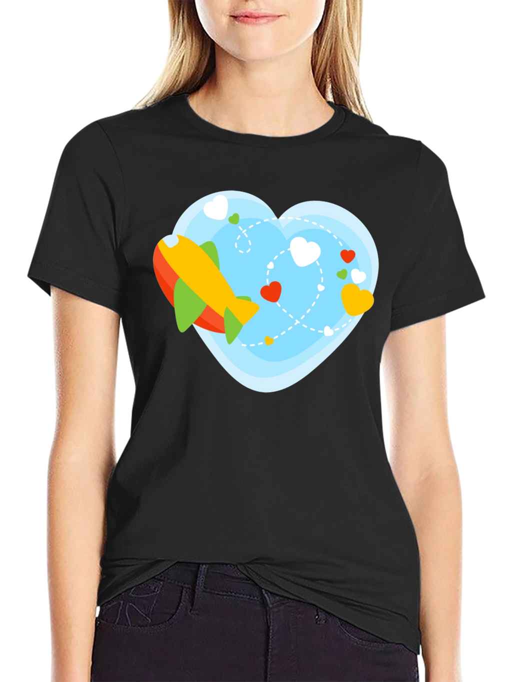 Airplane Heart Graphic Tee - Black Cotton