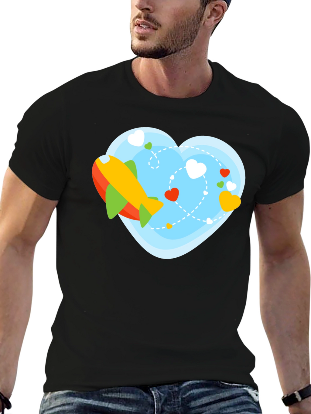 Airplane Heart Graphic Tee - Black Cotton