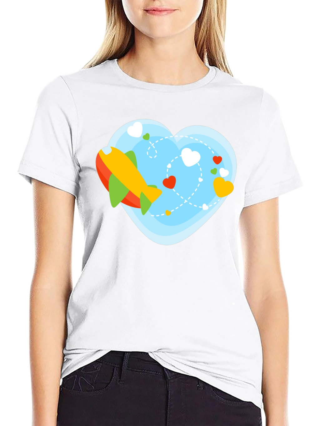 Airplane Heart Graphic Tee - Black Cotton