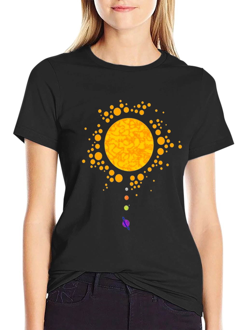 Solar System Graphic Print Black T-Shirt