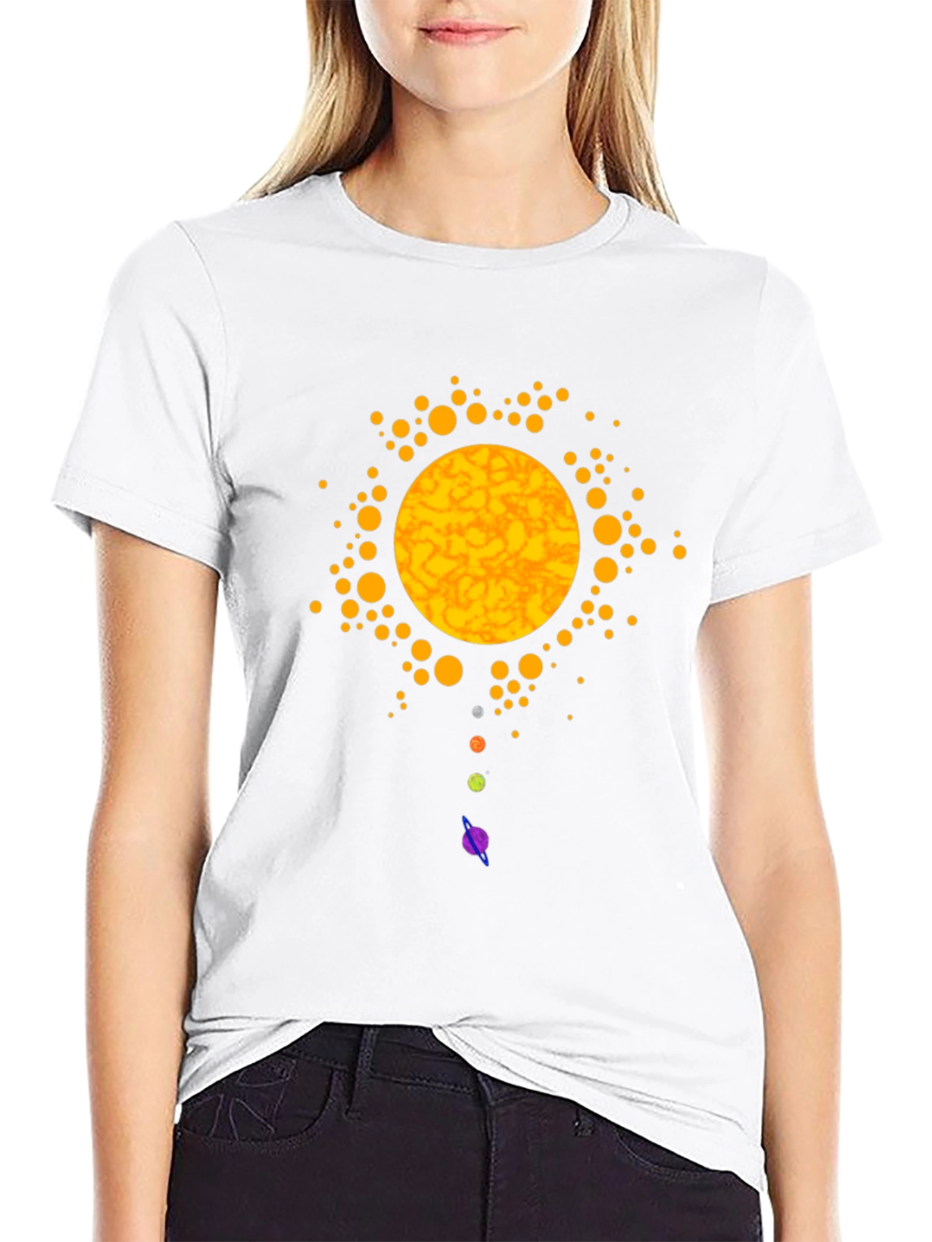 Solar System Graphic Print Black T-Shirt