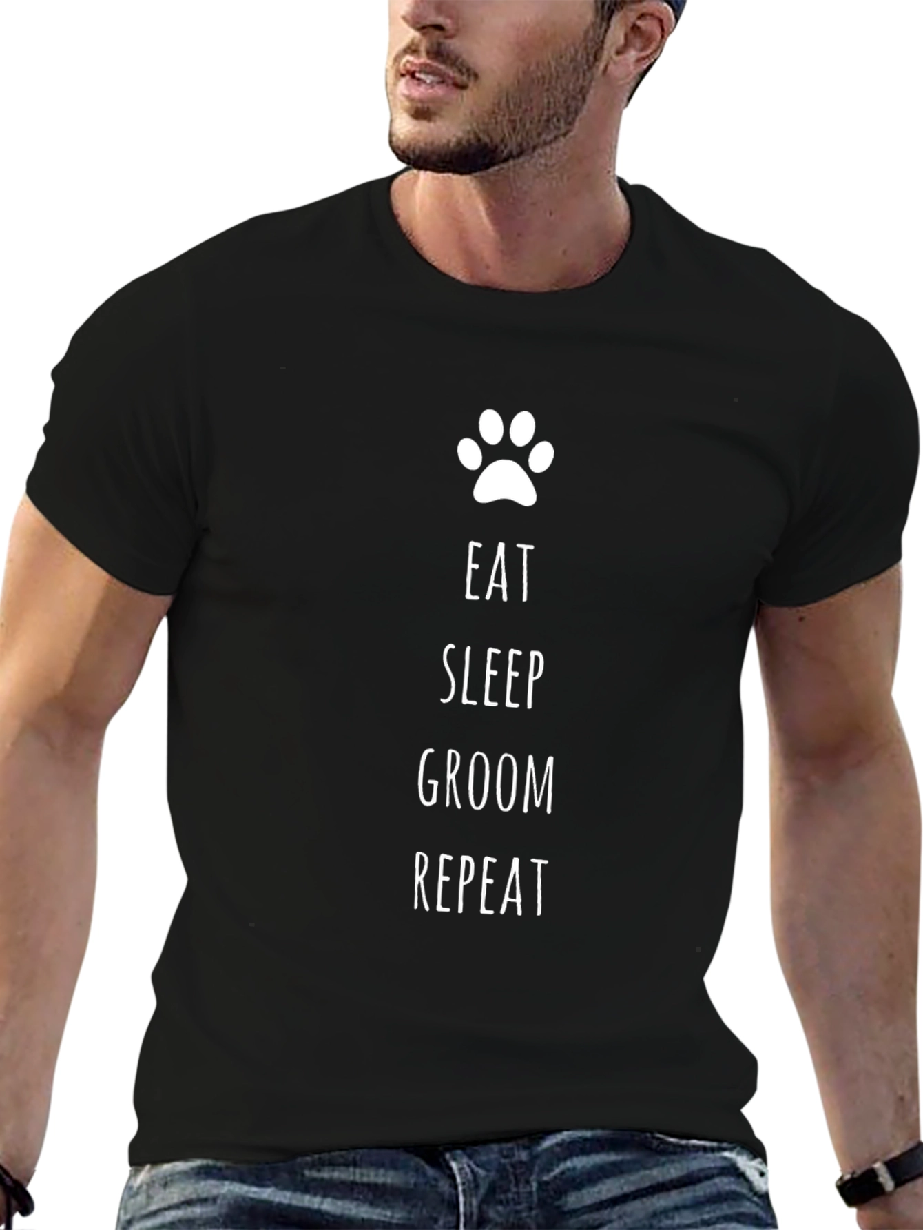 Eat Sleep Groom Repeat T-Shirt - Dog Paw Print